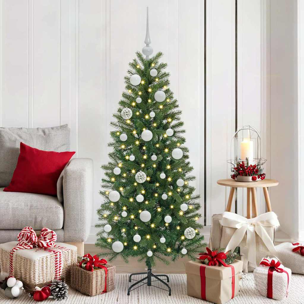 60 Piece Christmas Ball Set With Peak And 150 Leds Rose Gold
