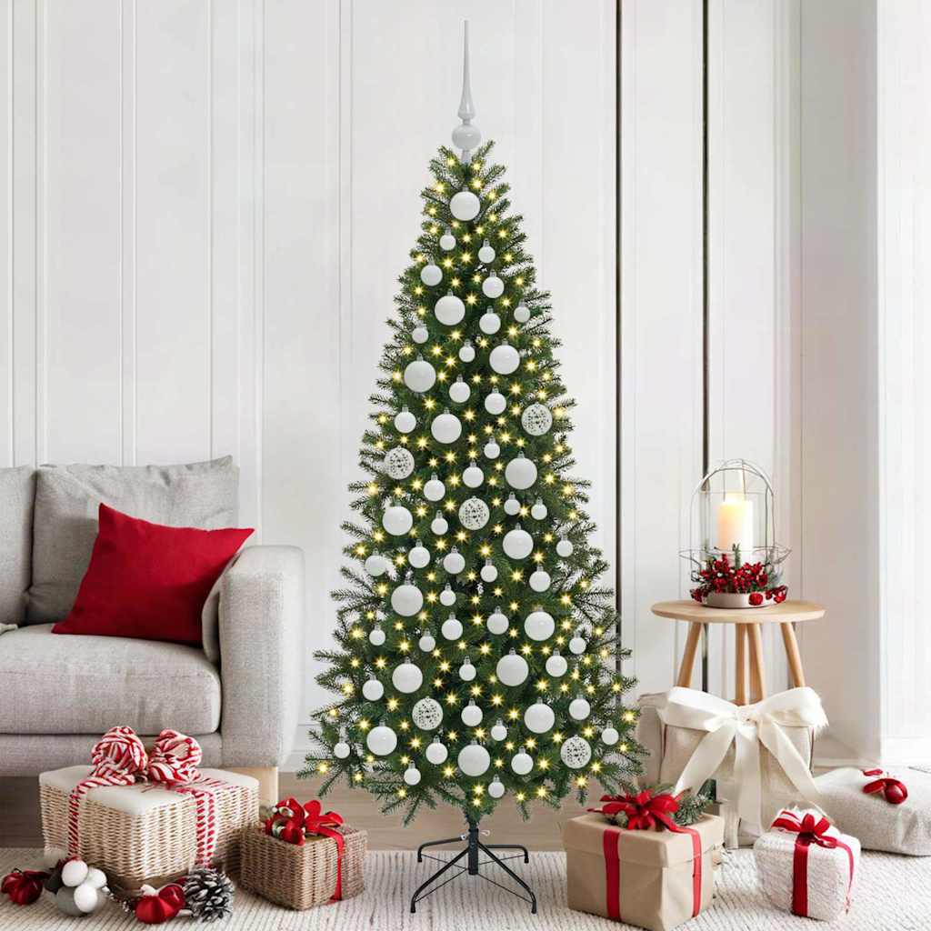 60 Piece Christmas Ball Set With Peak And 150 Leds Rose Gold