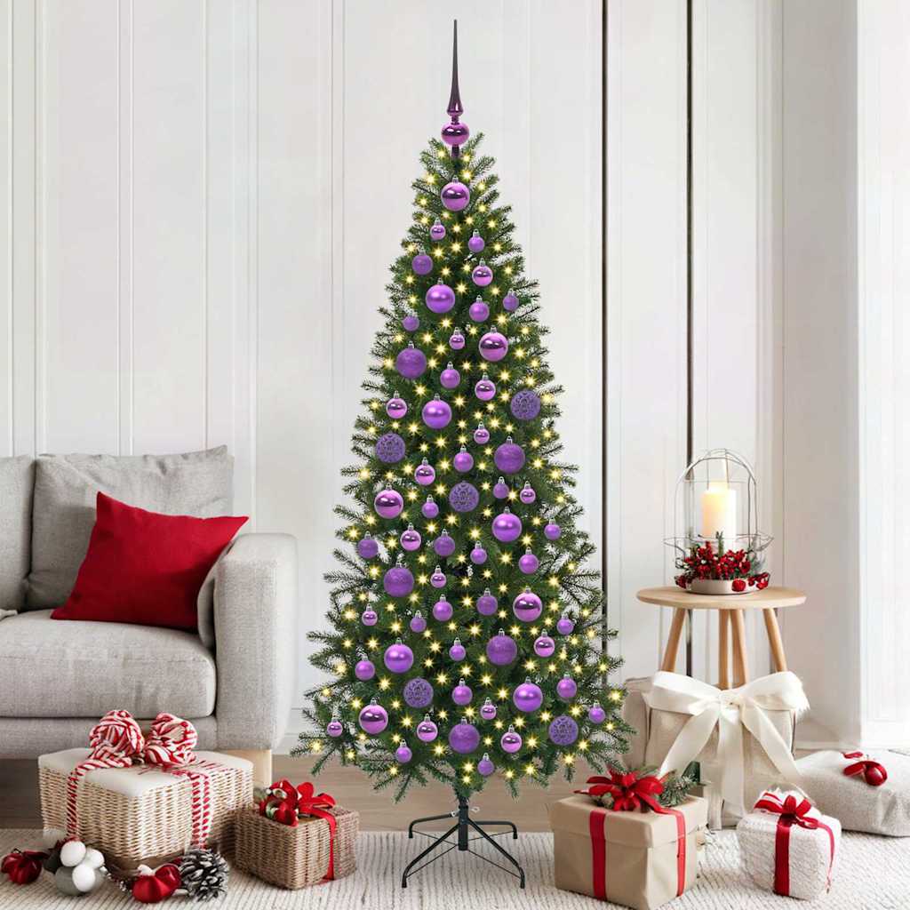 60 Piece Christmas Ball Set With Peak And 150 Leds Rose Gold