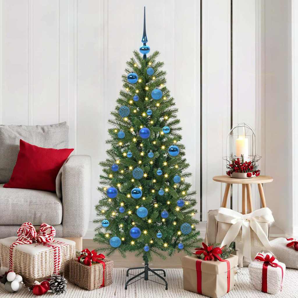 60 Piece Christmas Ball Set With Peak And 150 Leds Rose Gold