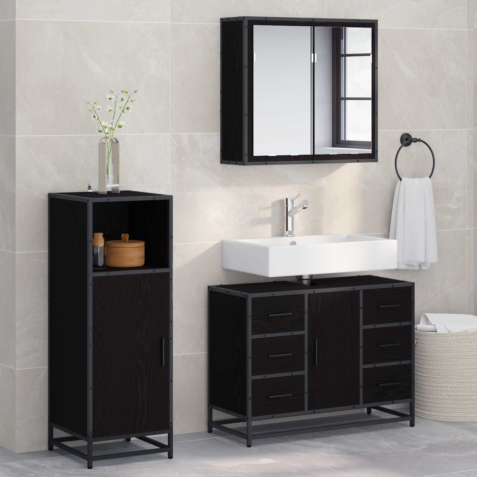 3 Piece Bathroom Furniture Set Engineered Wood