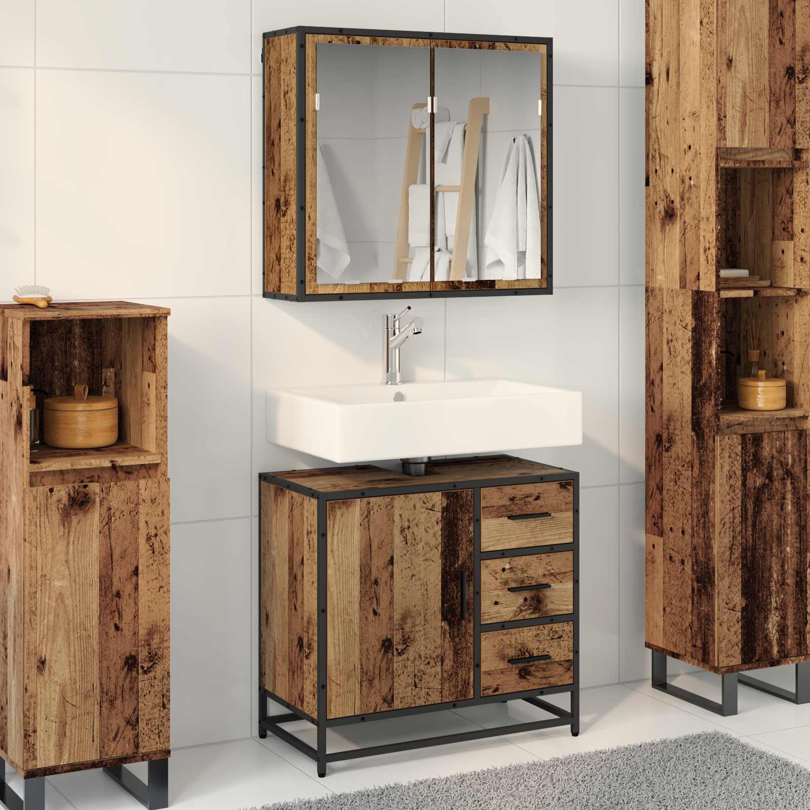 2 Piece Bathroom Furniture Set Engineered Wood