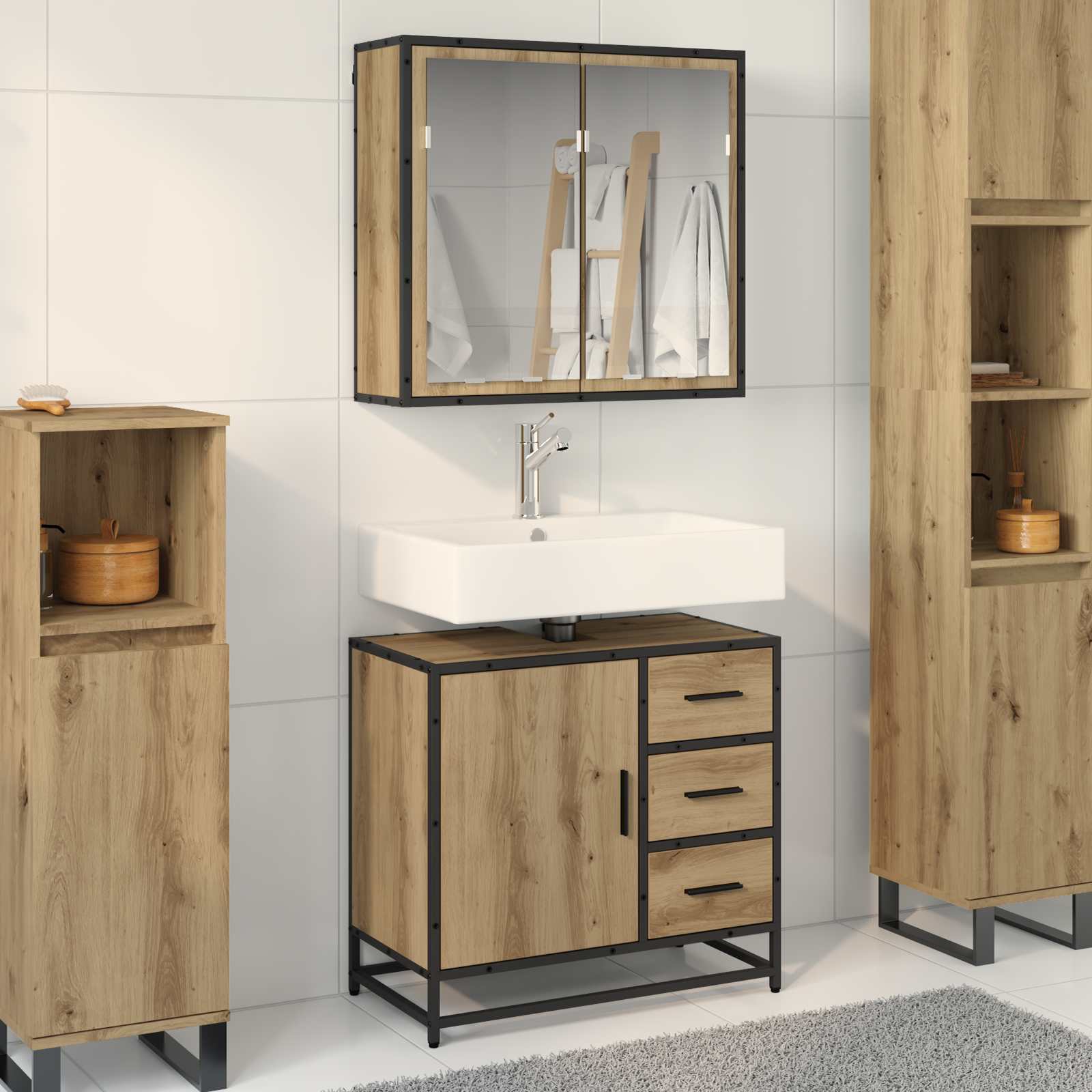 2 Piece Bathroom Furniture Set Engineered Wood