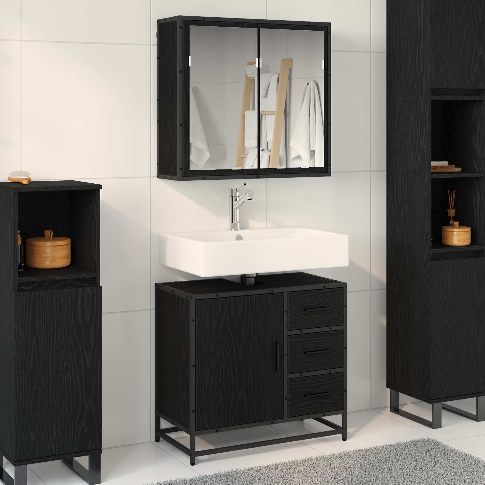 2 Piece Bathroom Furniture Set Engineered Wood