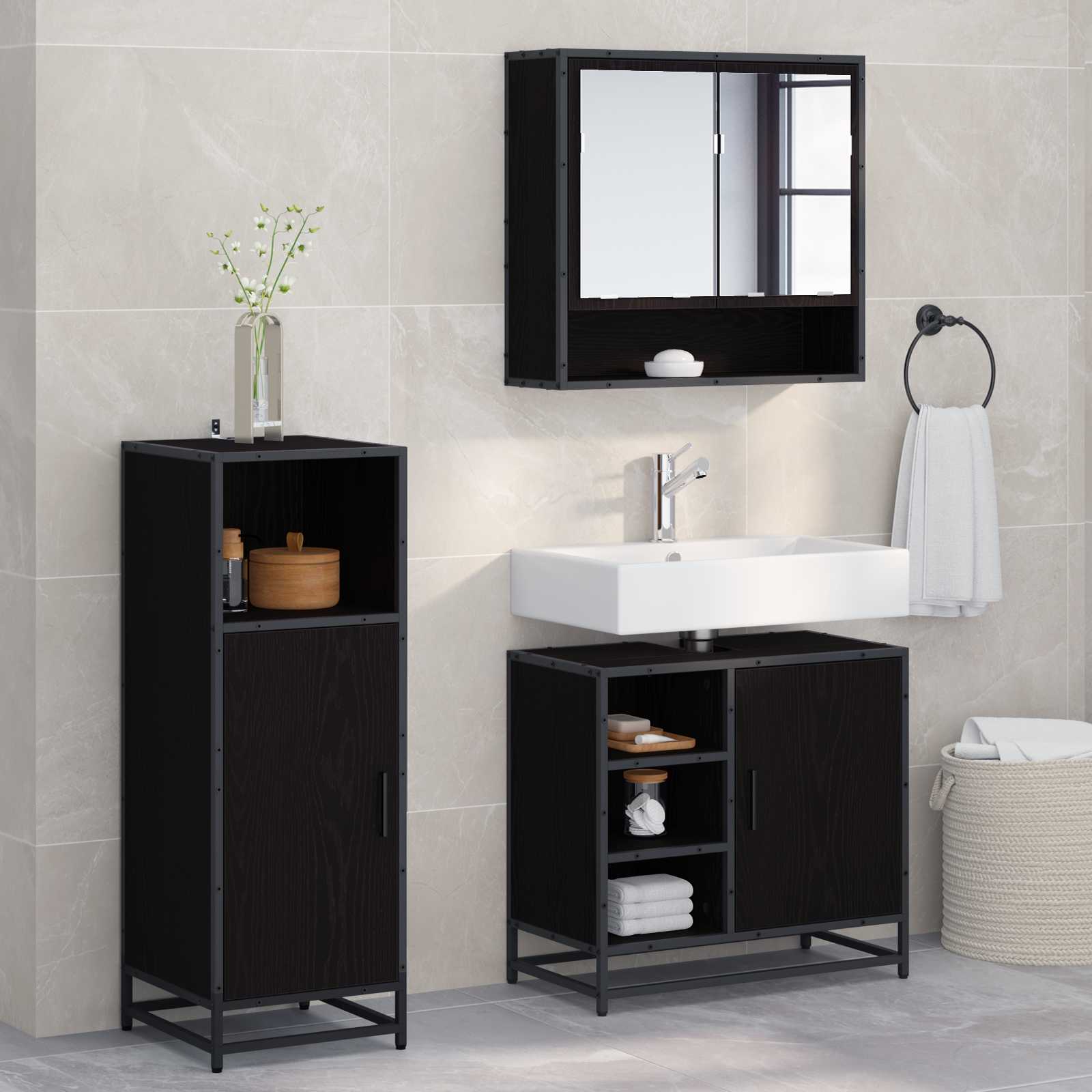 3 Piece Bathroom Furniture Set Engineered Wood