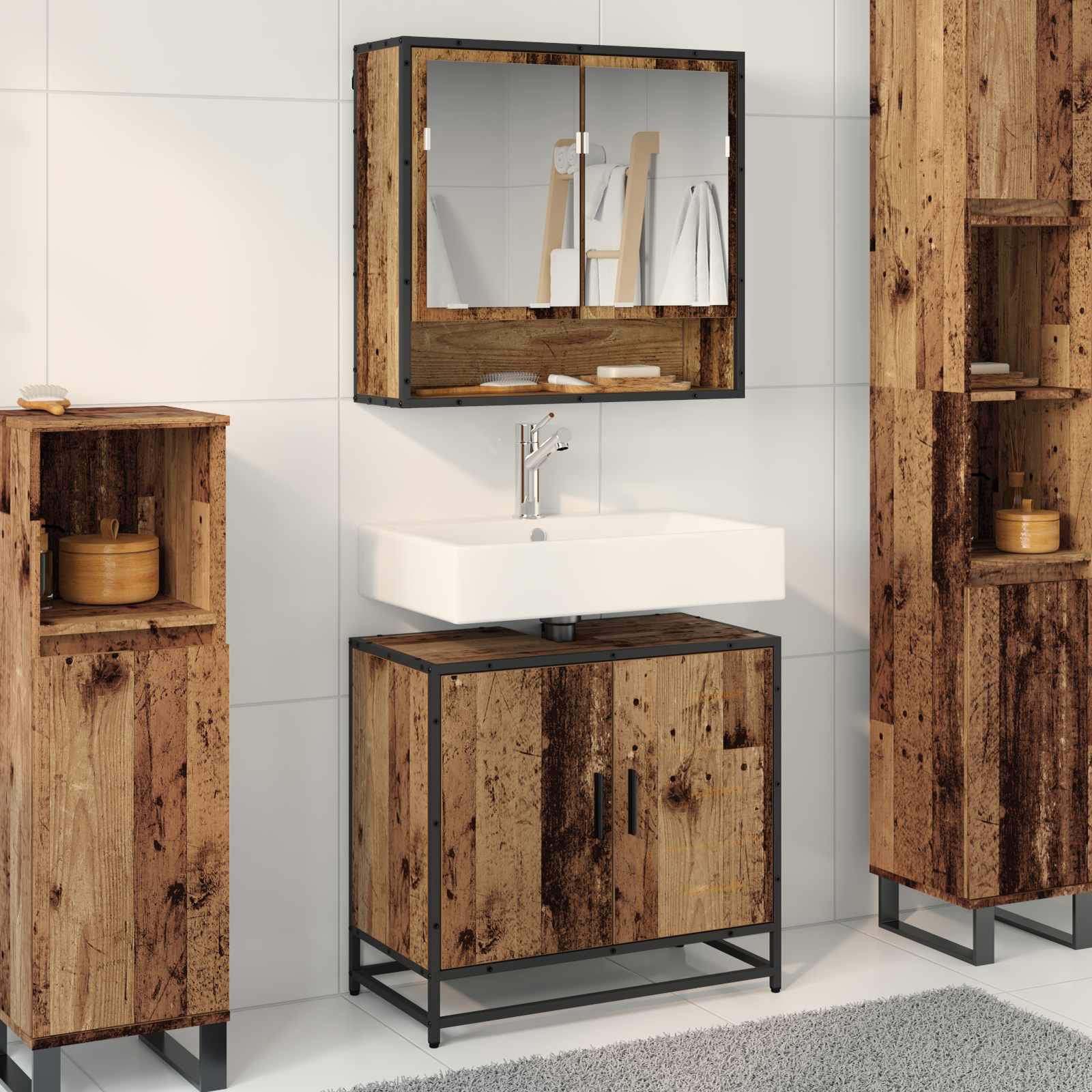 2 Piece Bathroom Furniture Set Engineered Wood