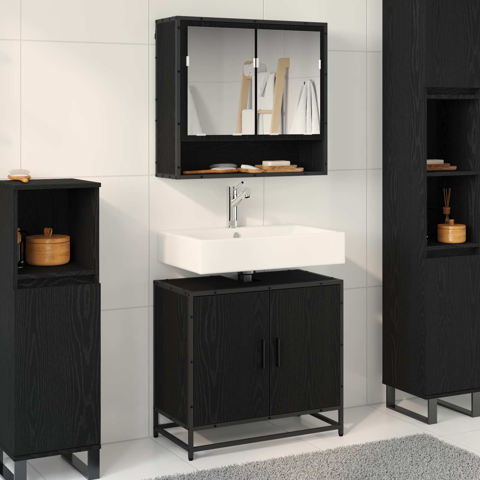 2 Piece Bathroom Furniture Set Engineered Wood