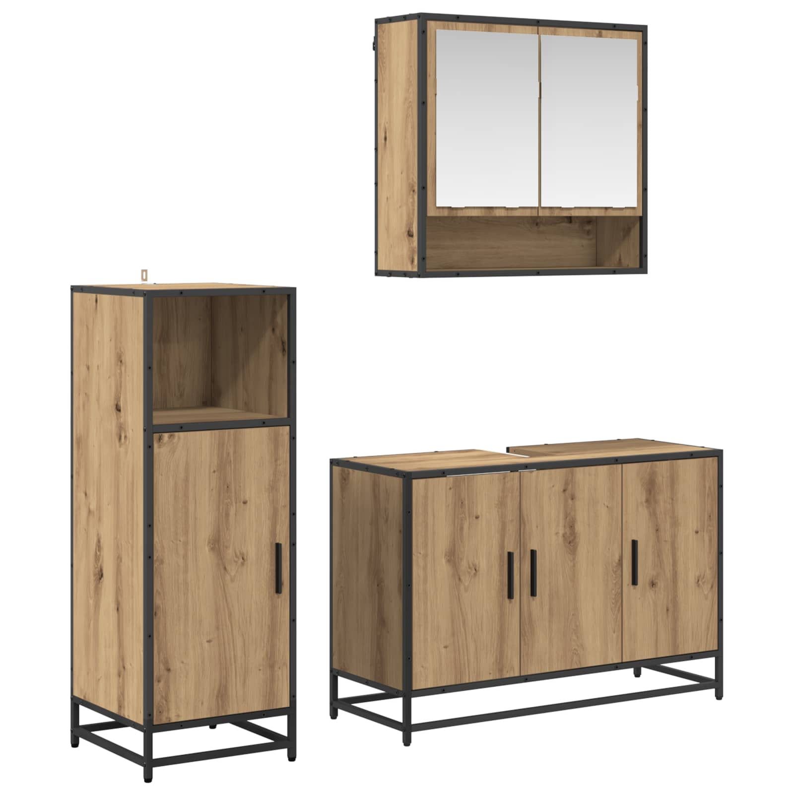 3 Piece Bathroom Furniture Set Engineered Wood