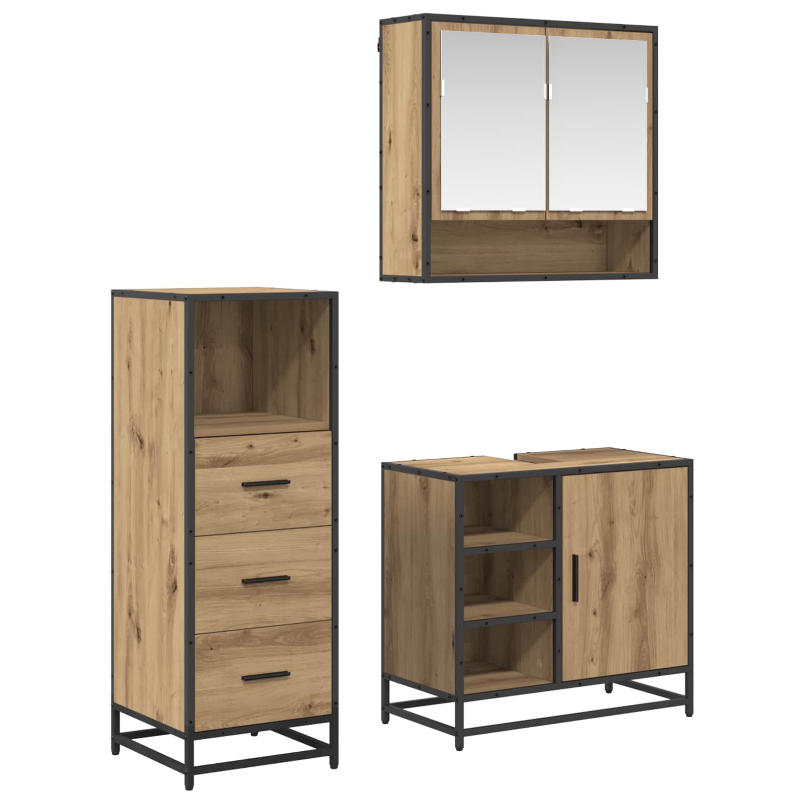 3 Piece Bathroom Furniture Set Engineered Wood