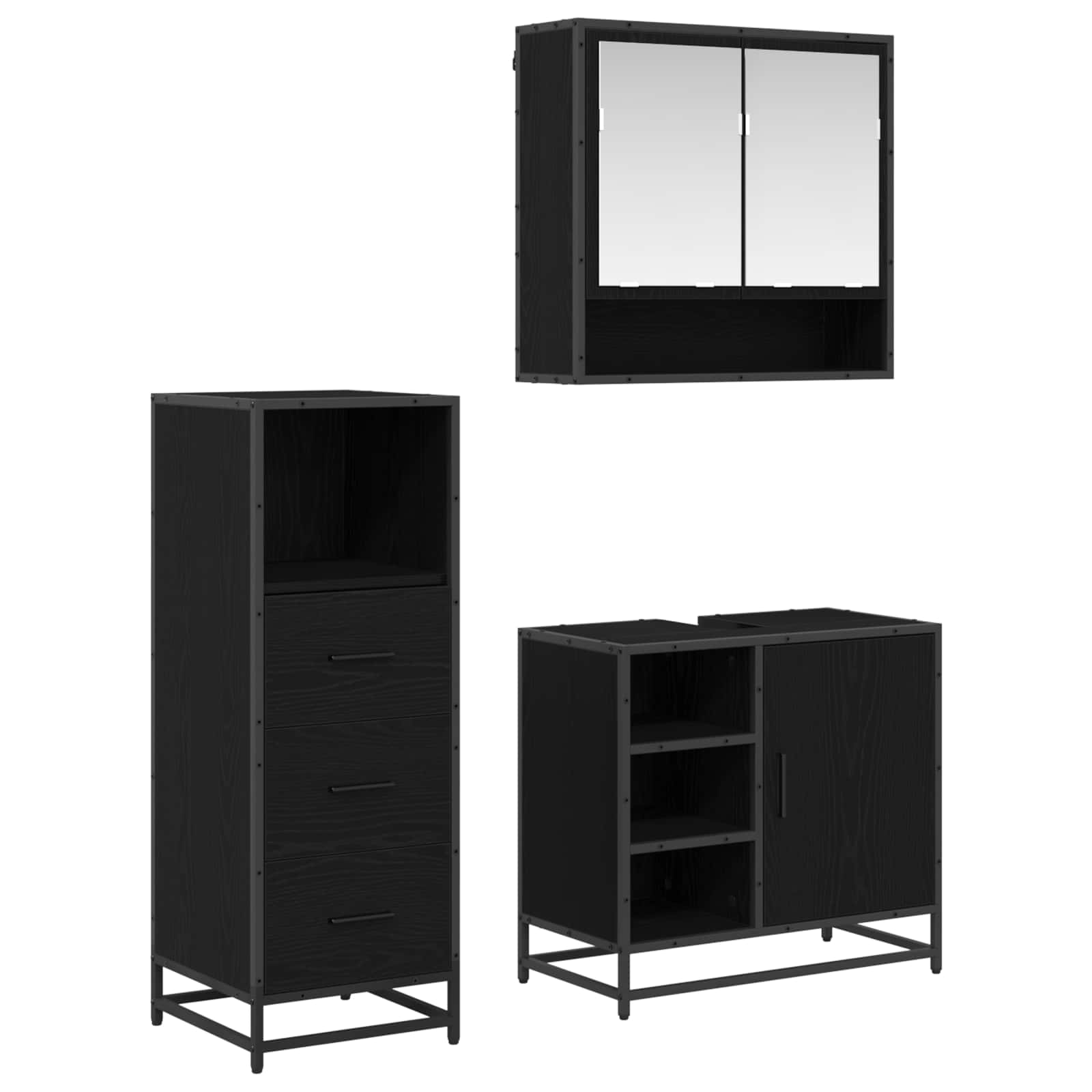 3 Piece Bathroom Furniture Set Engineered Wood