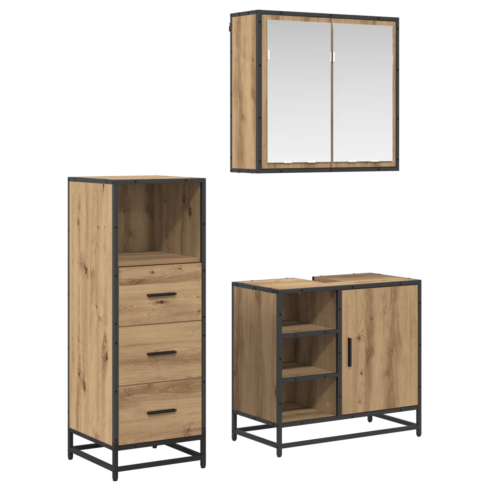 3 Piece Bathroom Furniture Set Engineered Wood