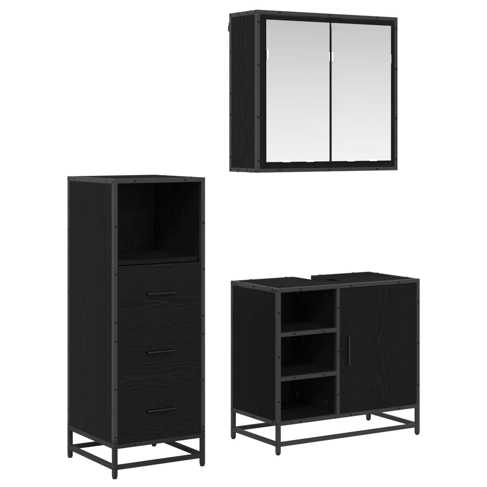3 Piece Bathroom Furniture Set Engineered Wood