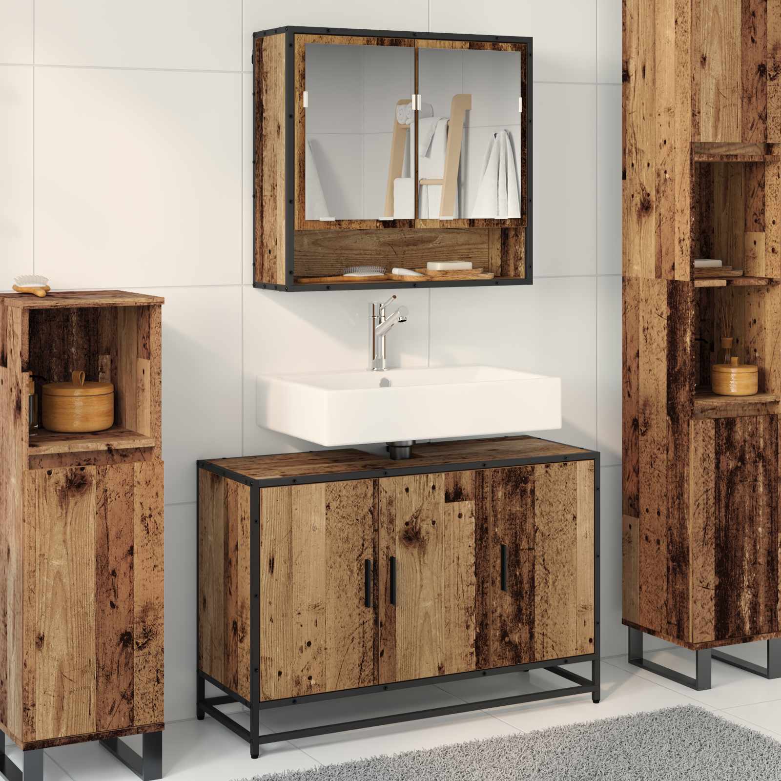 2 Piece Bathroom Furniture Set Engineered Wood