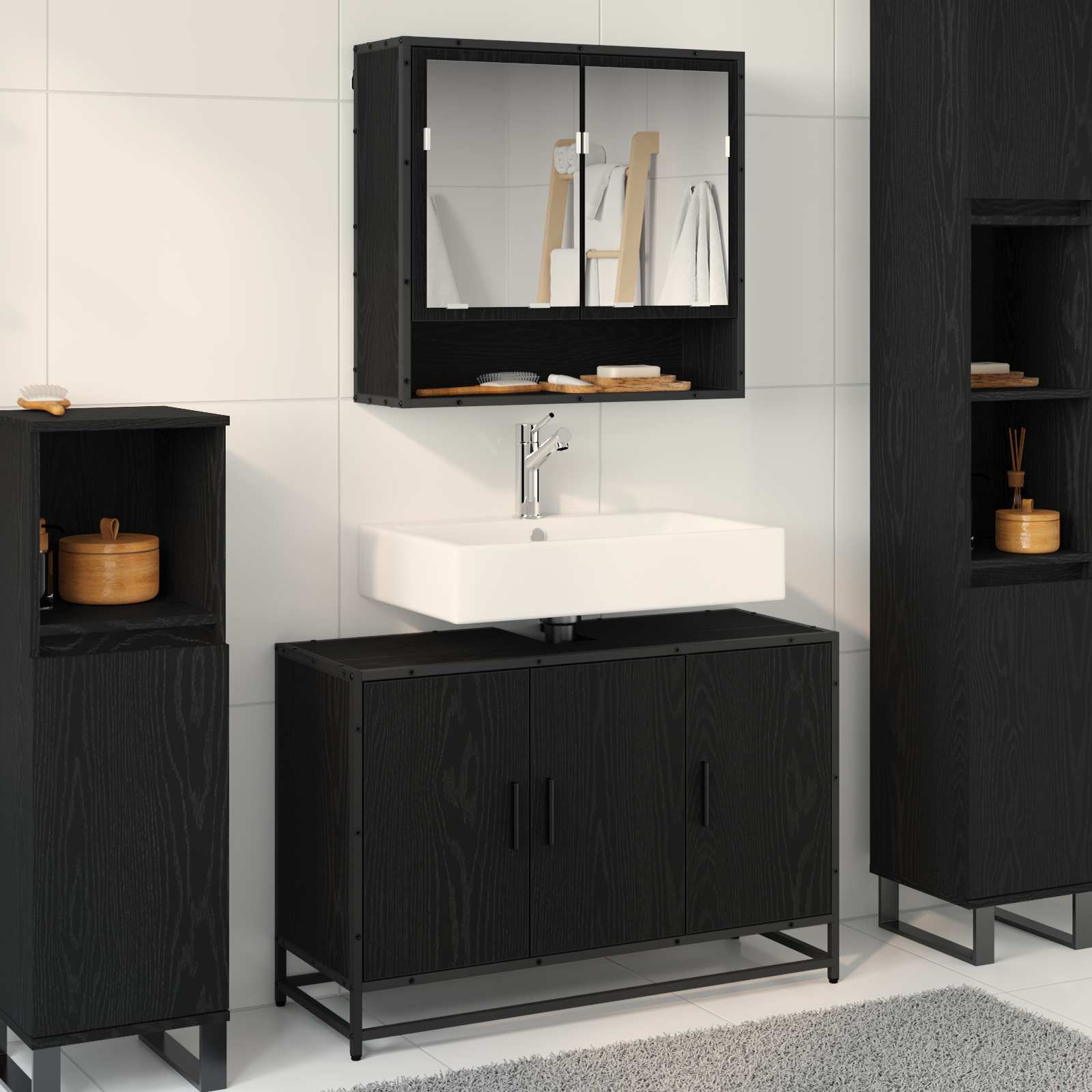 2 Piece Bathroom Furniture Set Engineered Wood