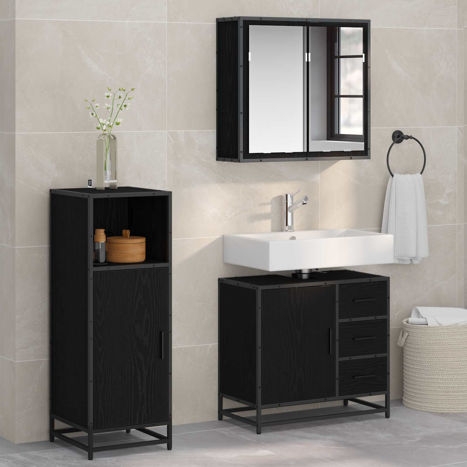 3 Piece Bathroom Furniture Set Engineered Wood