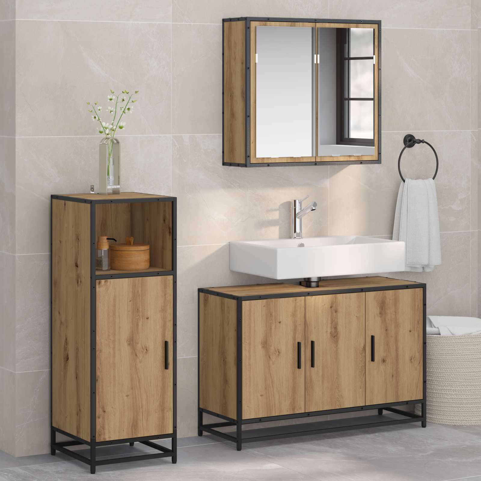 3 Piece Bathroom Furniture Set Engineered Wood