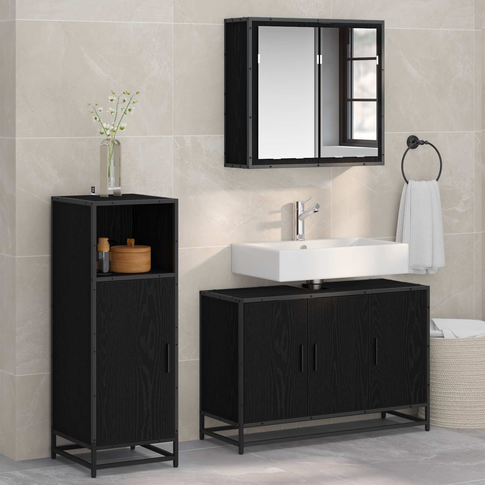 3 Piece Bathroom Furniture Set Engineered Wood
