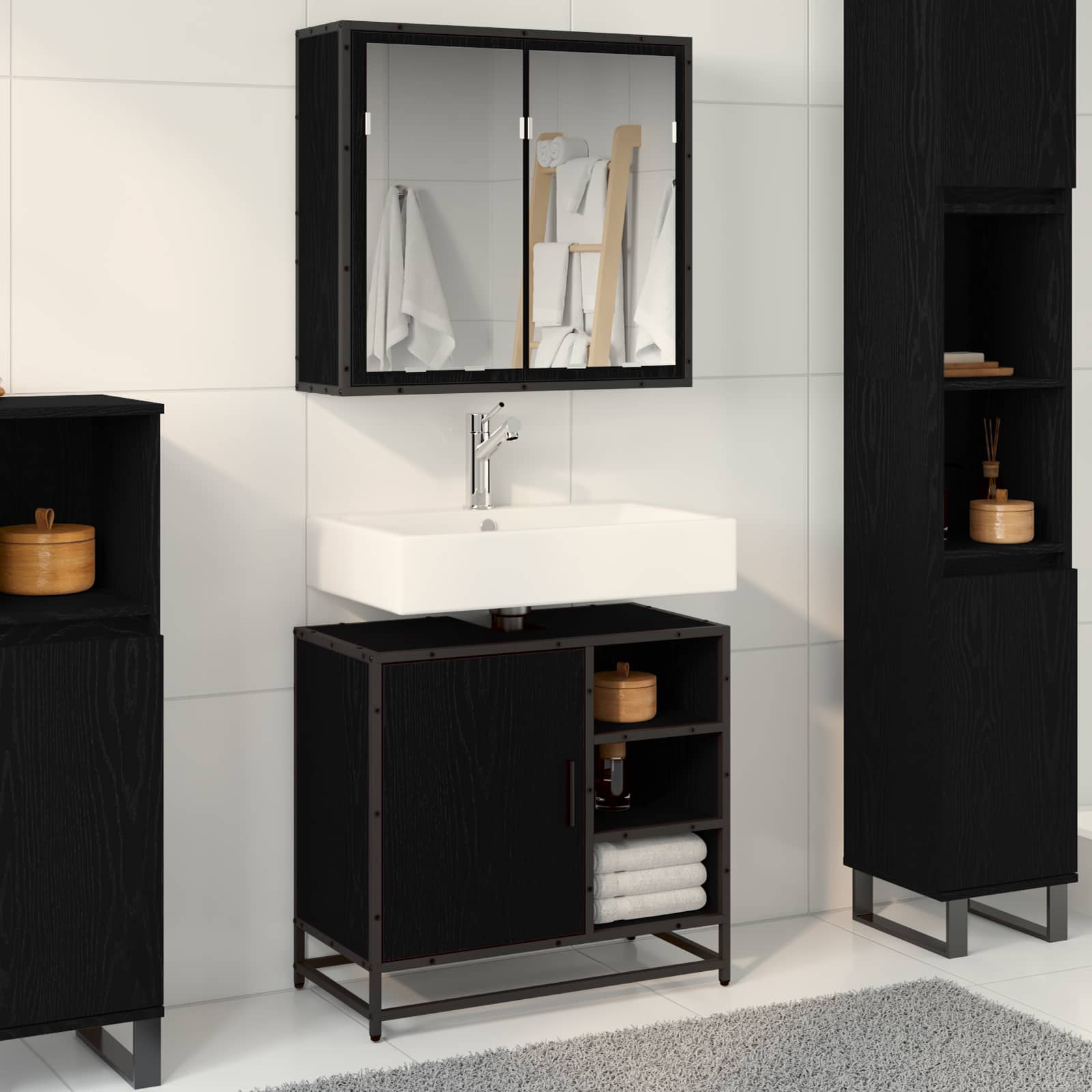 2 Piece Bathroom Furniture Set Engineered Wood
