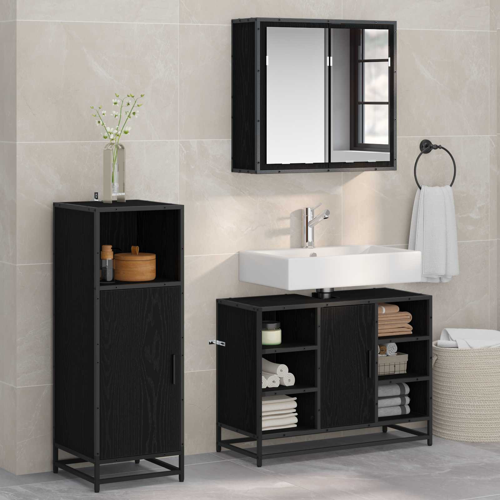 3 Piece Bathroom Furniture Set Engineered Wood