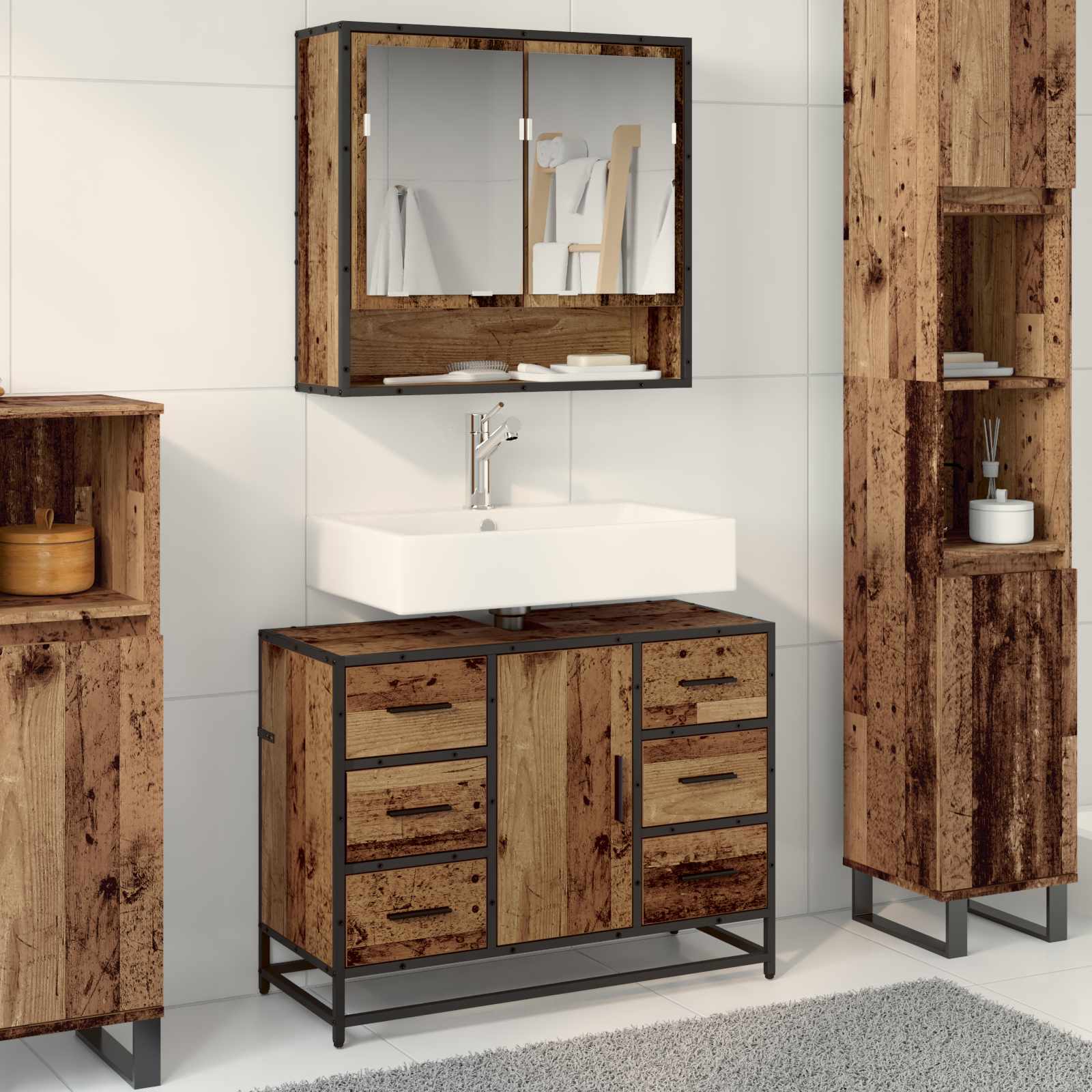 2 Piece Bathroom Furniture Set Engineered Wood