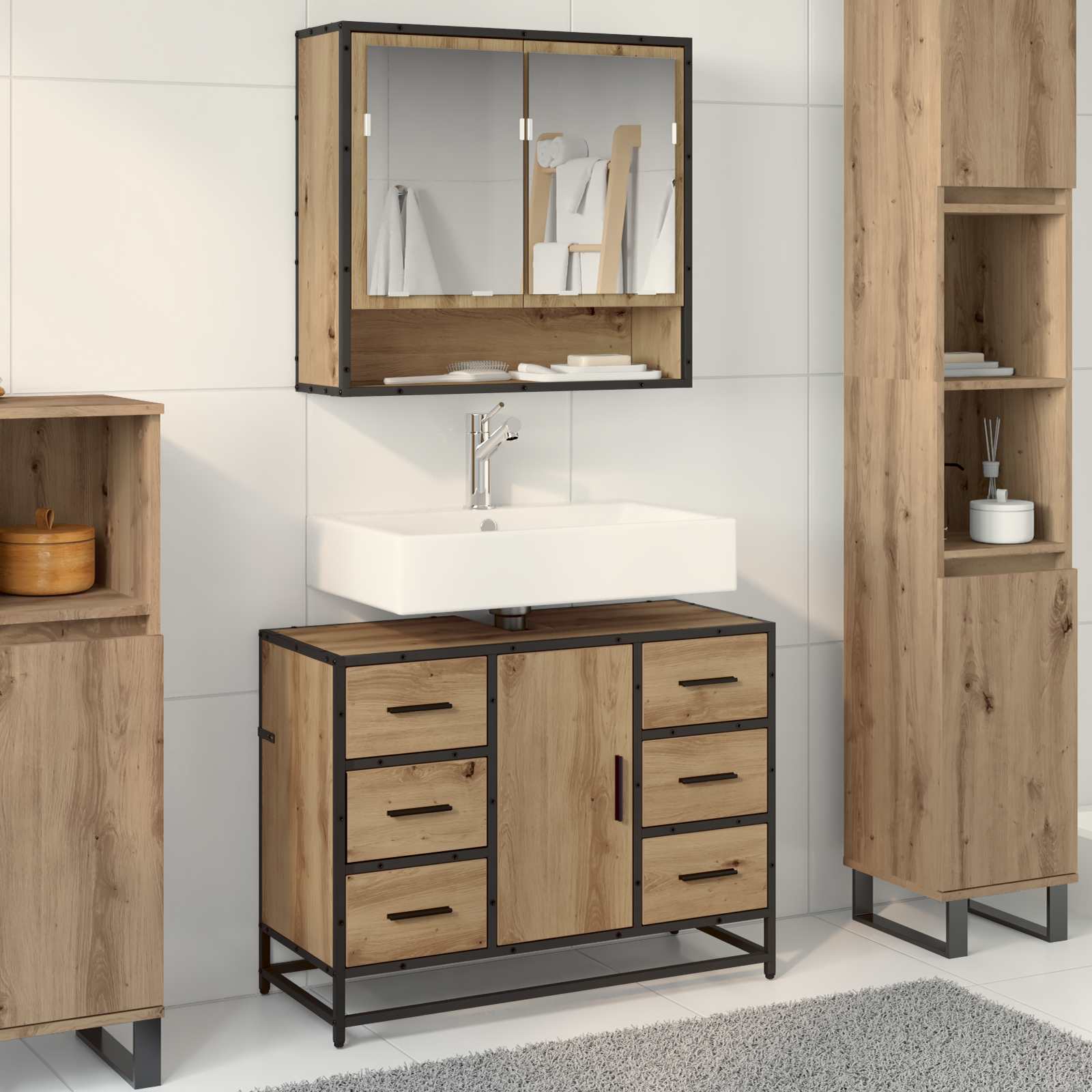 2 Piece Bathroom Furniture Set Engineered Wood