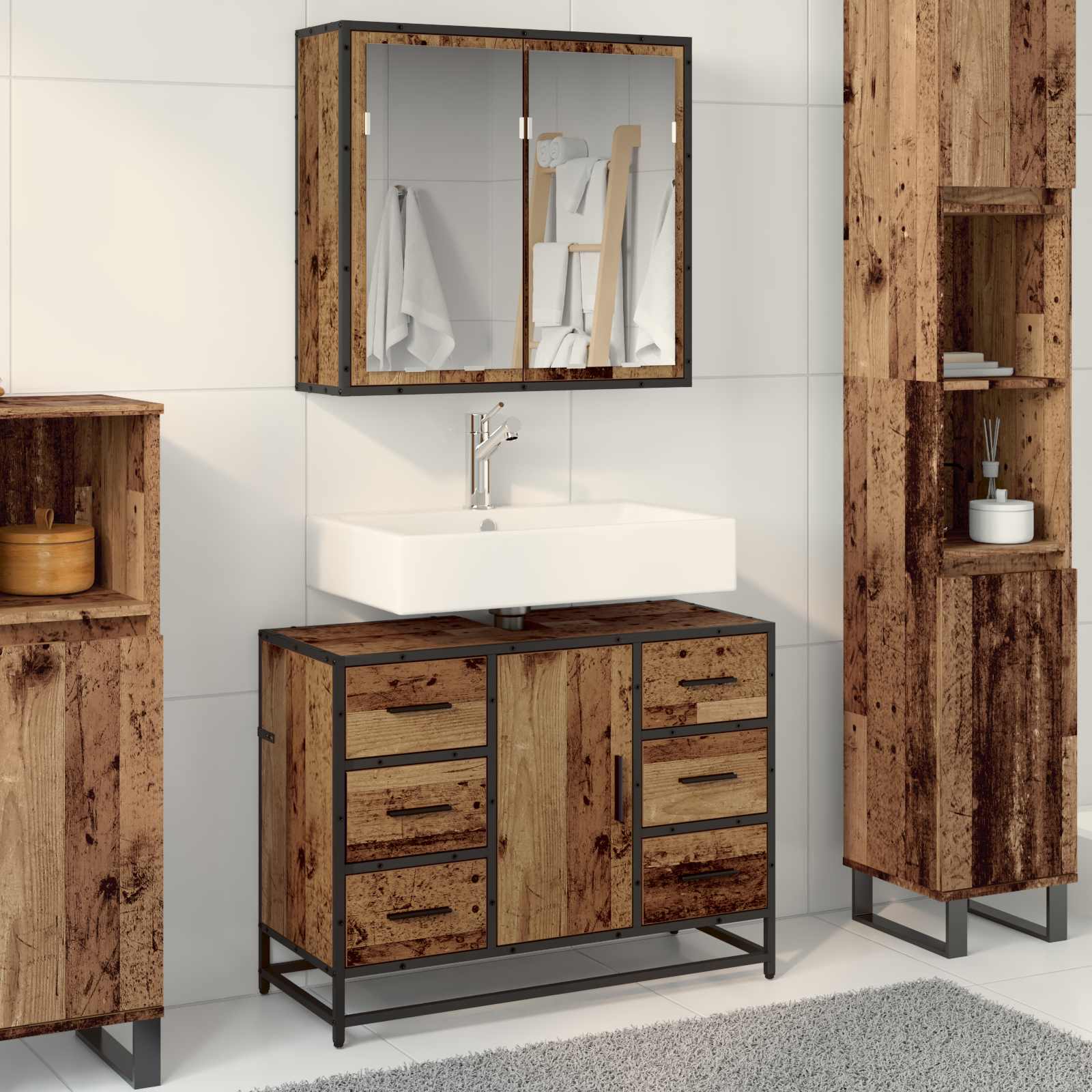 2 Piece Bathroom Furniture Set Engineered Wood