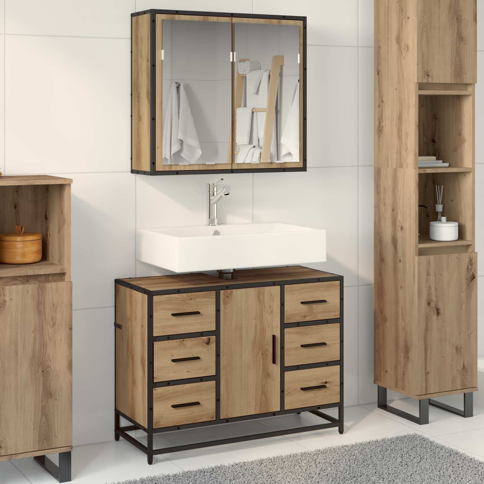 2 Piece Bathroom Furniture Set Engineered Wood