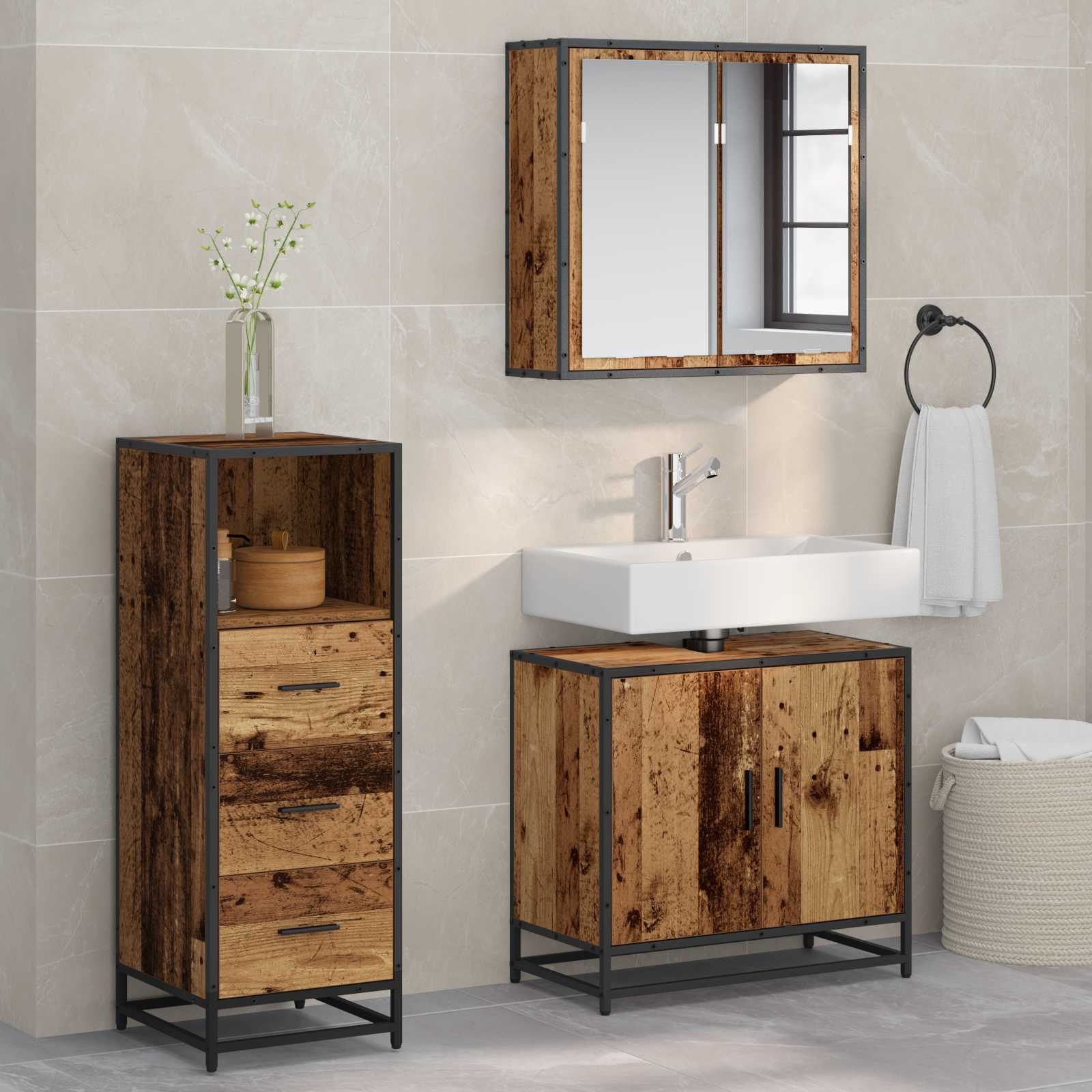 3 Piece Bathroom Furniture Set Engineered Wood