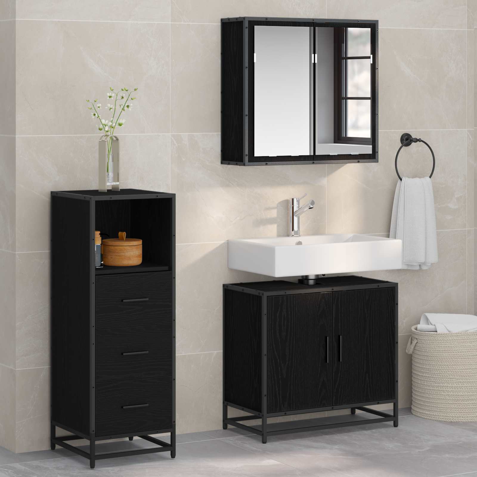 3 Piece Bathroom Furniture Set Engineered Wood