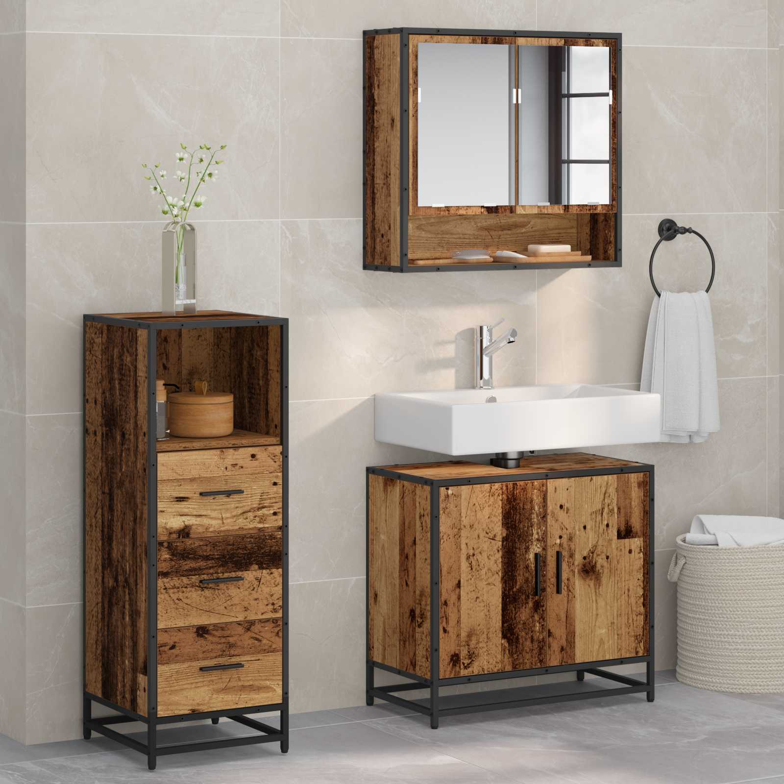 3 Piece Bathroom Furniture Set Engineered Wood