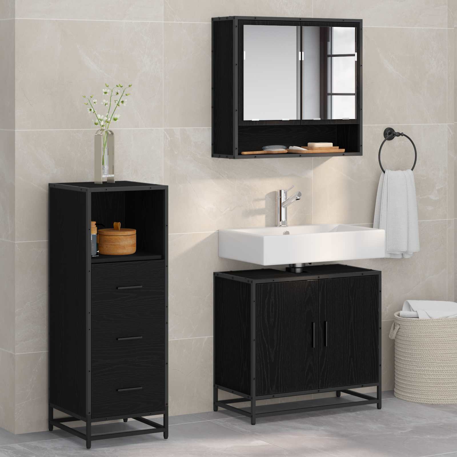 3 Piece Bathroom Furniture Set Engineered Wood