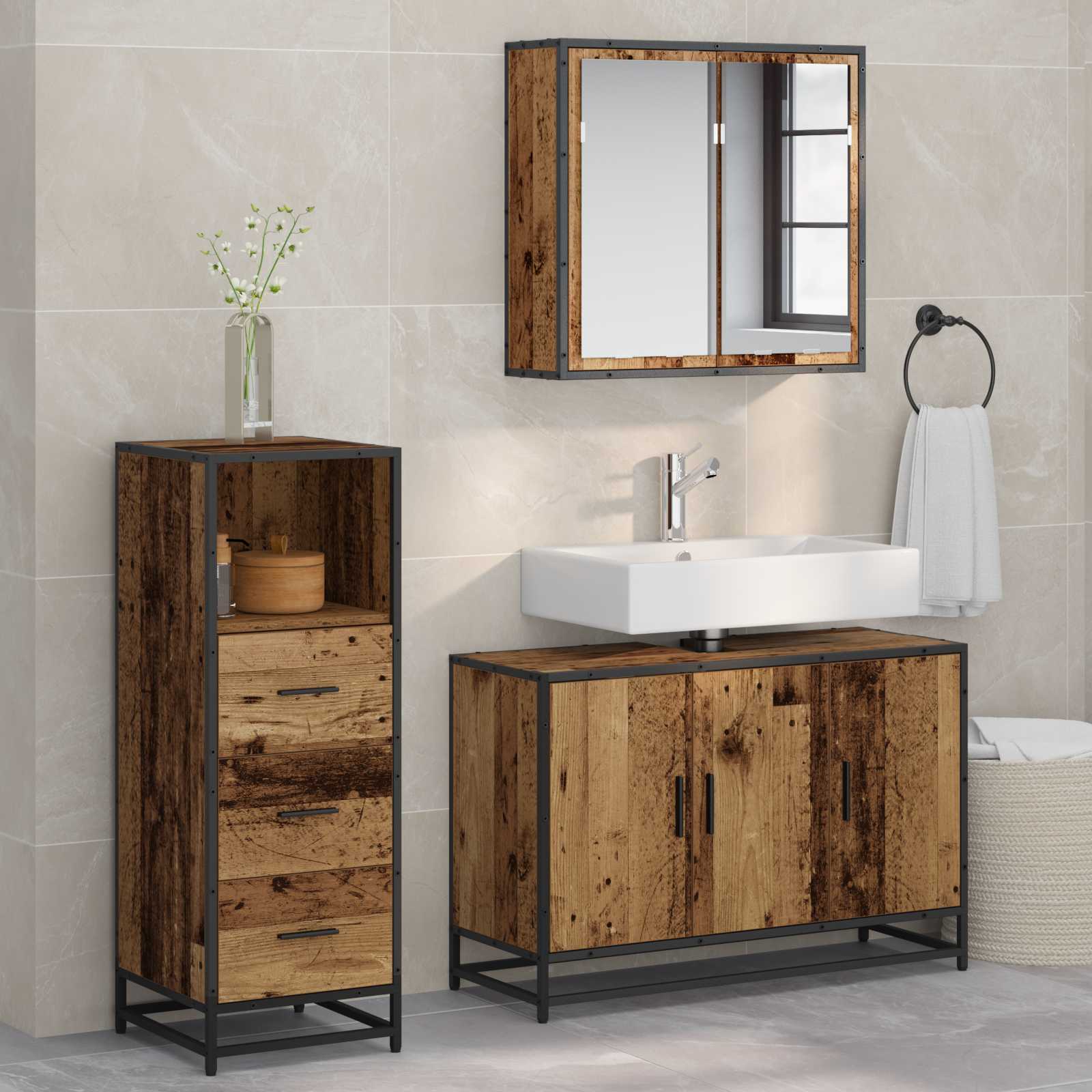 3 Piece Bathroom Furniture Set Engineered Wood