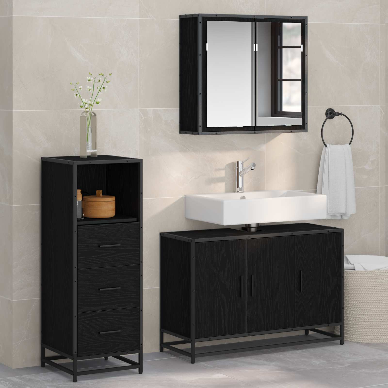 3 Piece Bathroom Furniture Set Engineered Wood