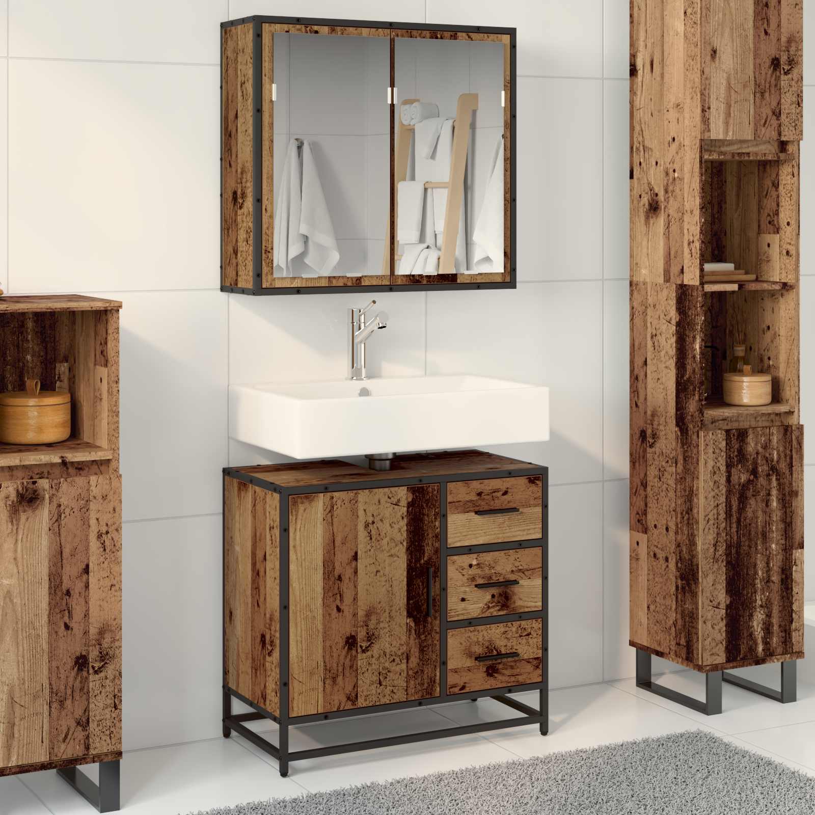 2 Piece Bathroom Furniture Set Engineered Wood