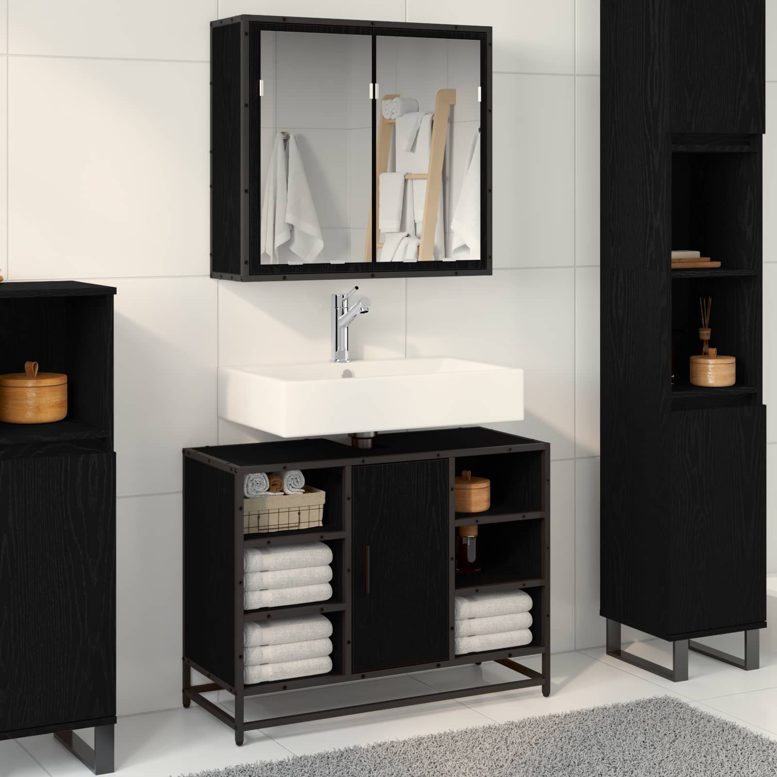 2 Piece Bathroom Furniture Set Engineered Wood