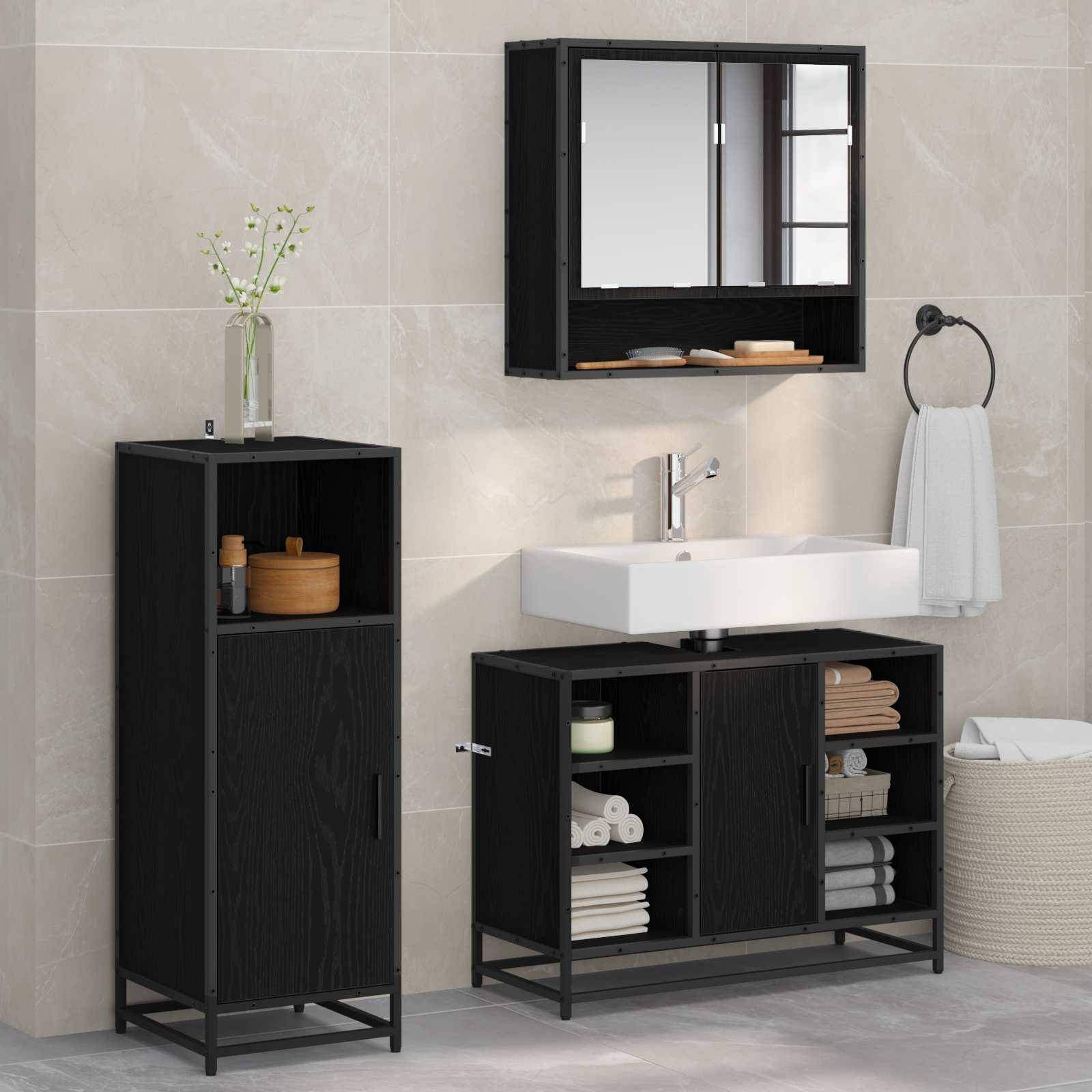 3 Piece Bathroom Furniture Set Engineered Wood