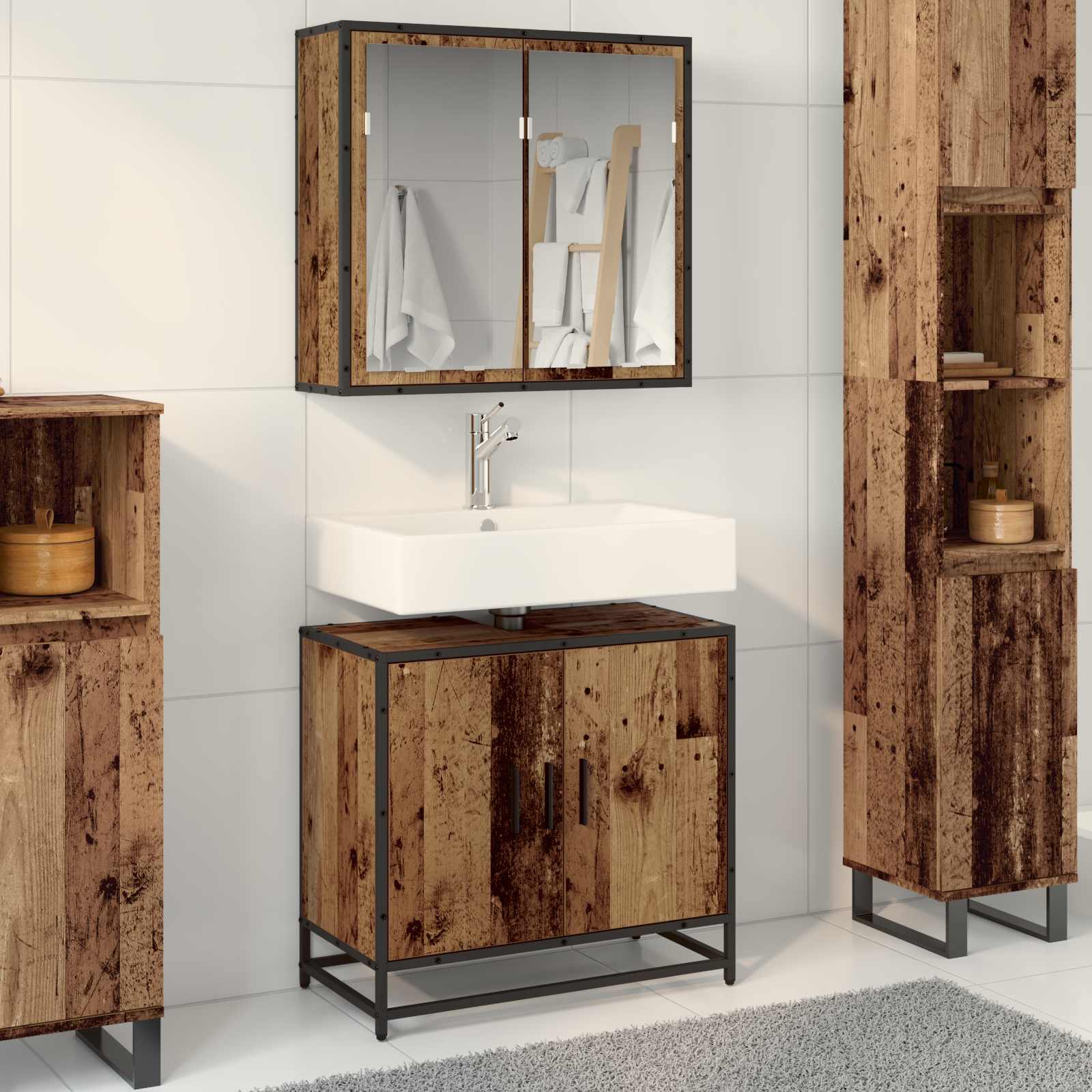 2 Piece Bathroom Furniture Set Engineered Wood