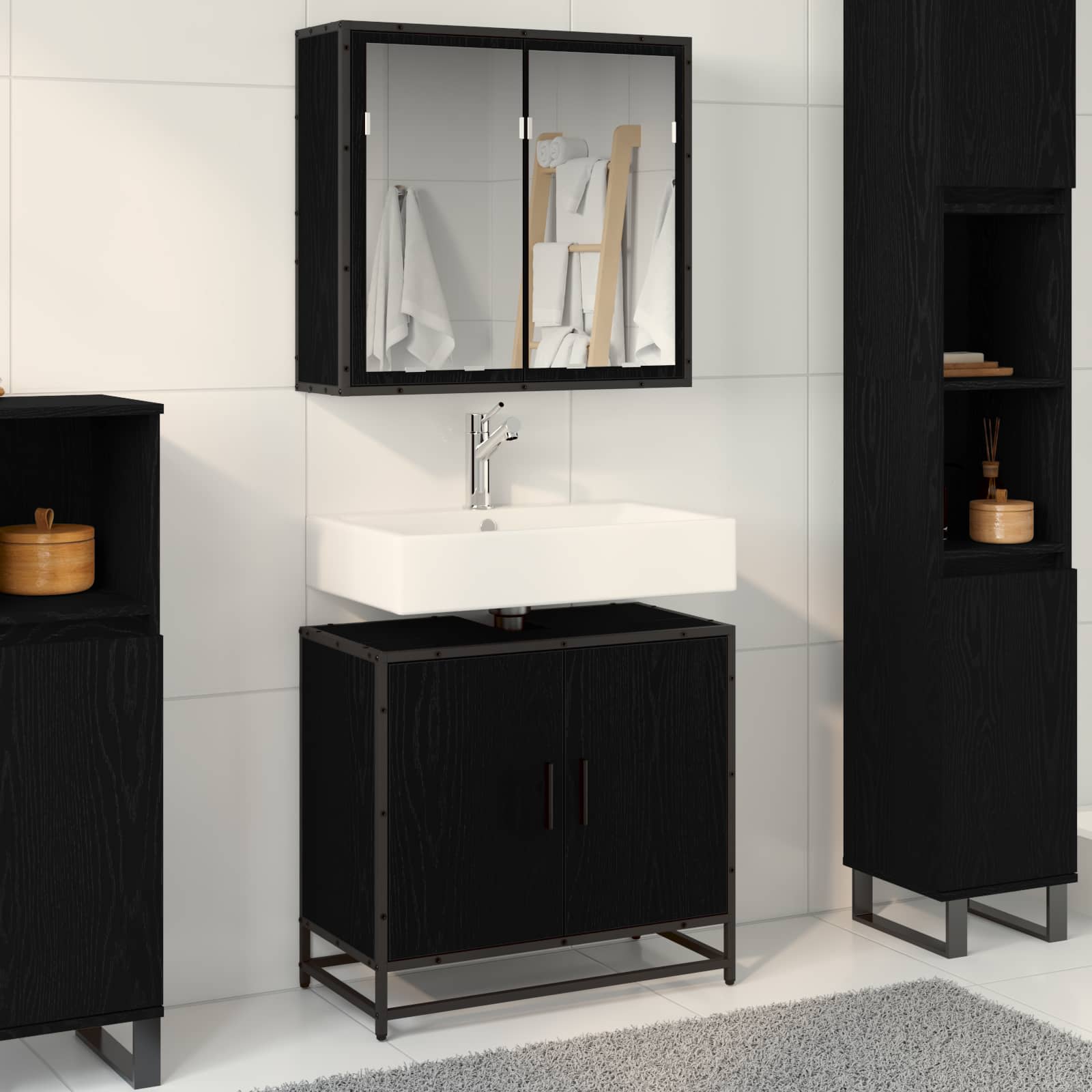2 Piece Bathroom Furniture Set Engineered Wood
