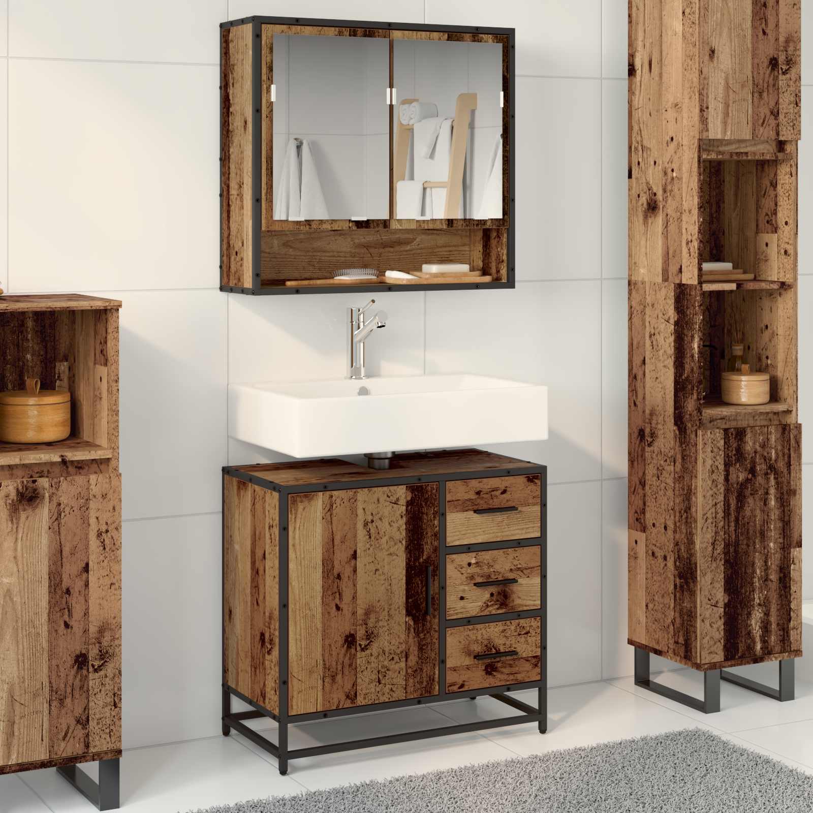 2 Piece Bathroom Furniture Set Engineered Wood
