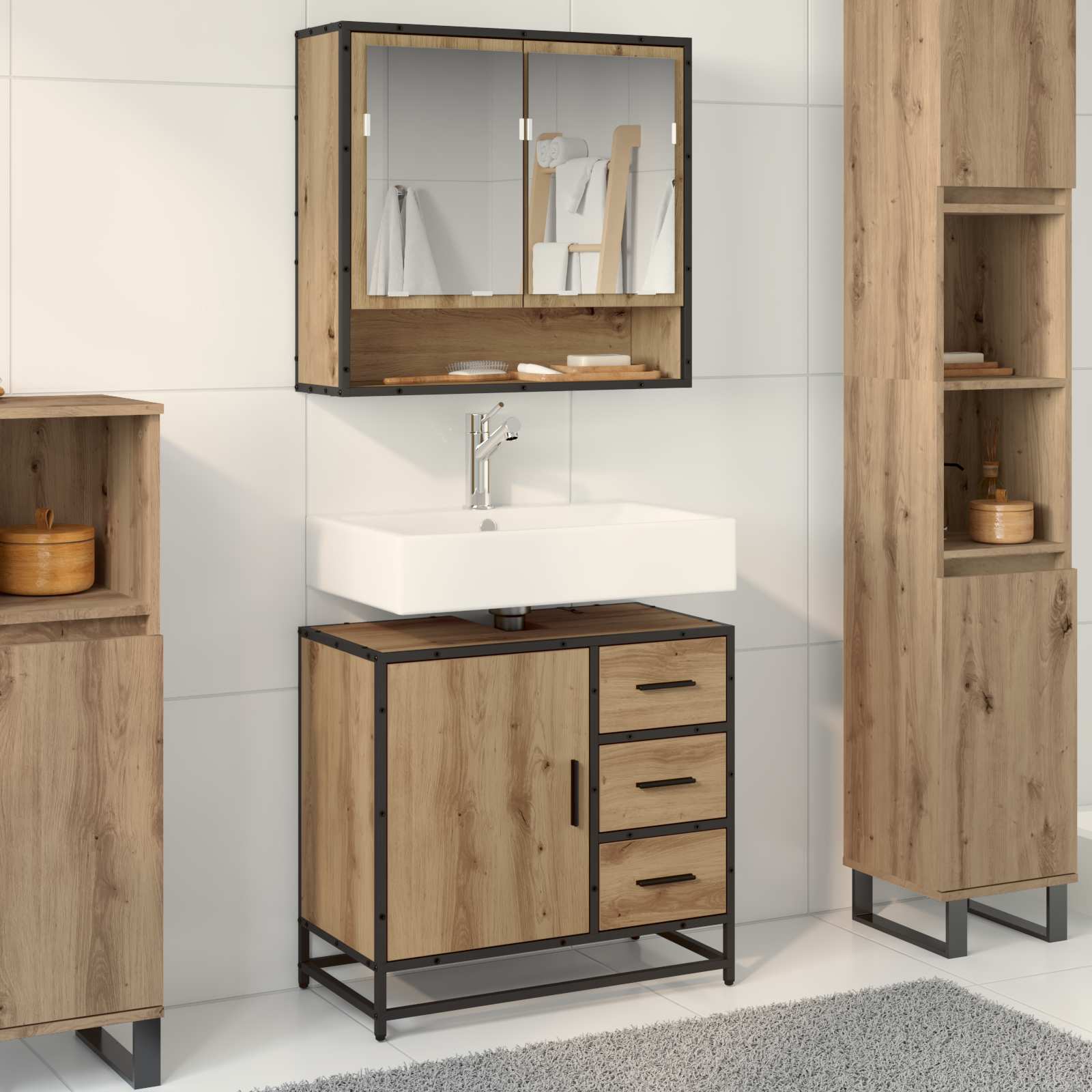 2 Piece Bathroom Furniture Set Engineered Wood