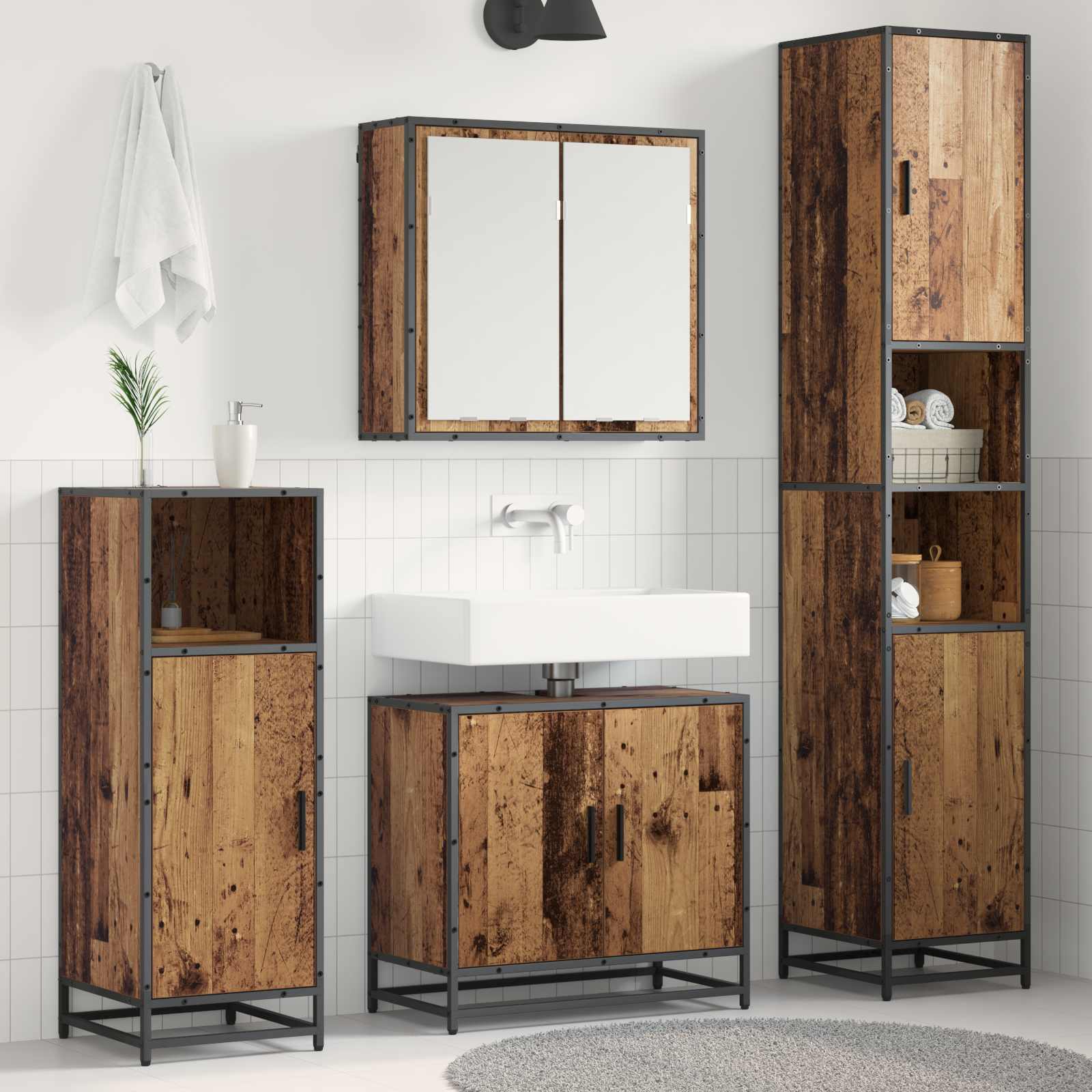 3 Piece Bathroom Furniture Set Engineered Wood