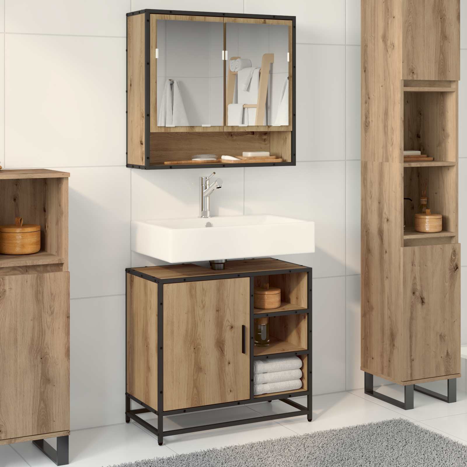 2 Piece Bathroom Furniture Set Engineered Wood