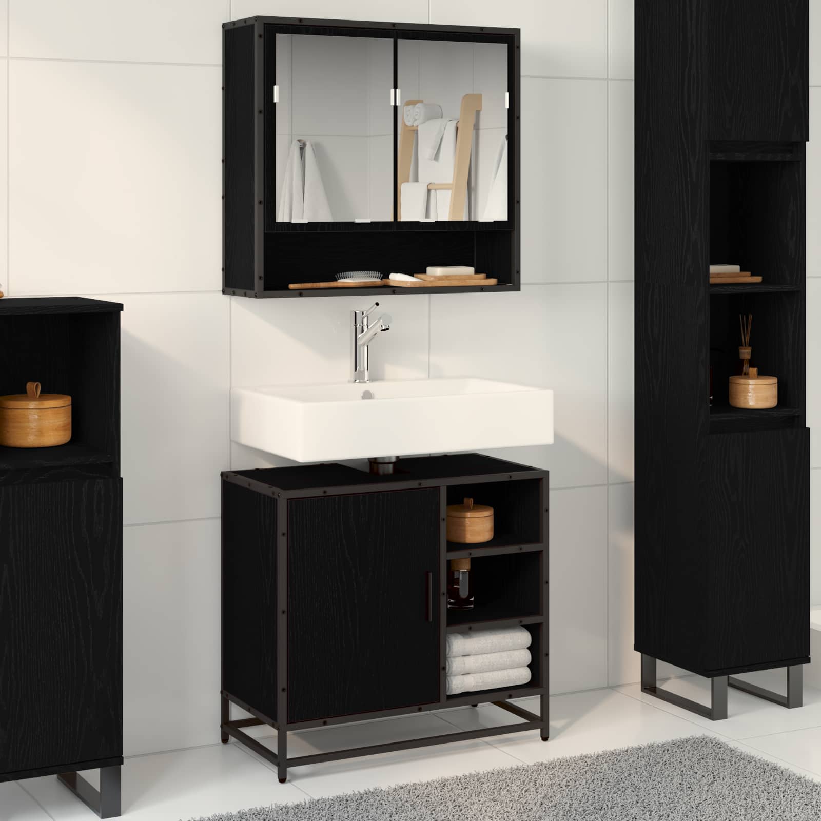 2 Piece Bathroom Furniture Set Engineered Wood