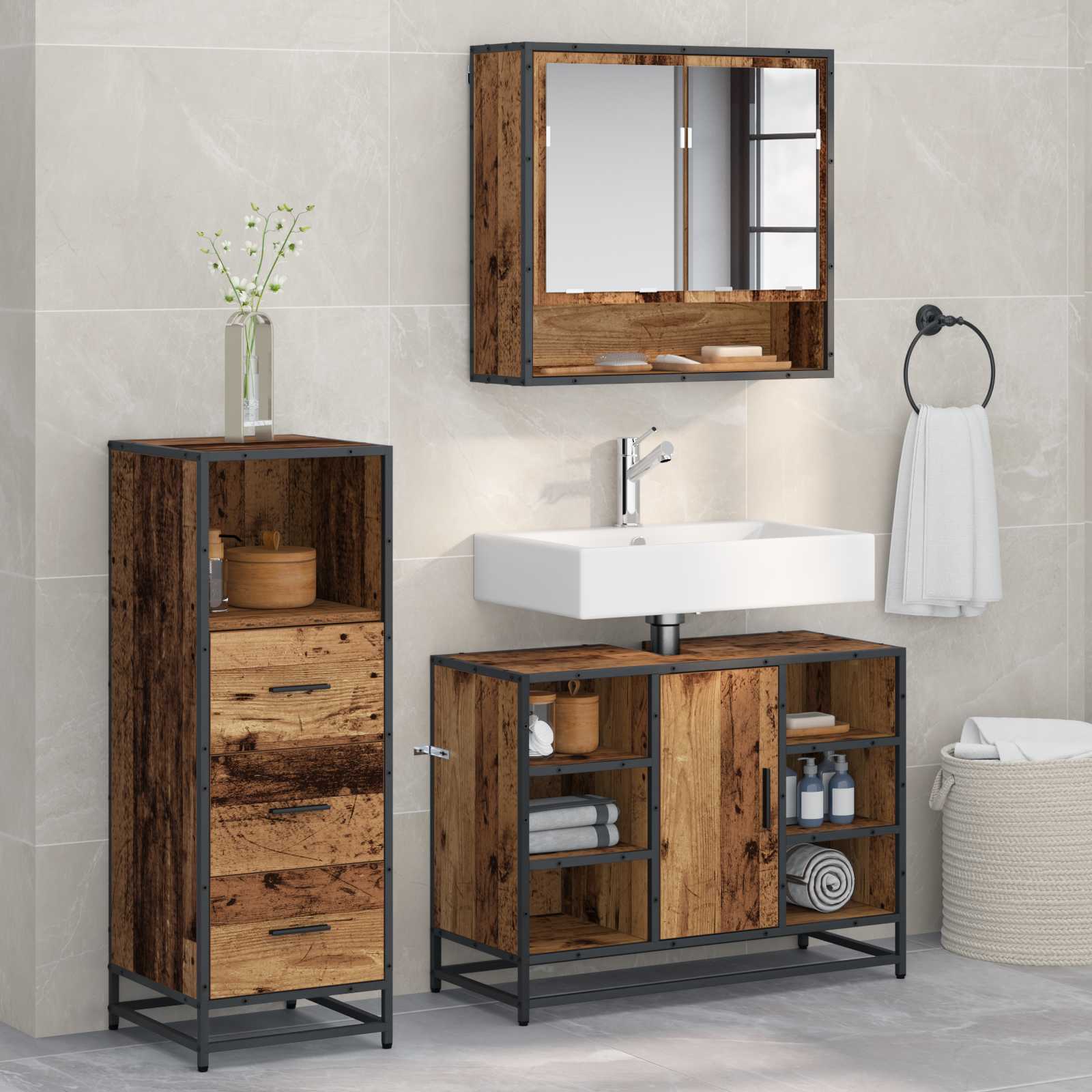 3 Piece Bathroom Furniture Set Engineered Wood