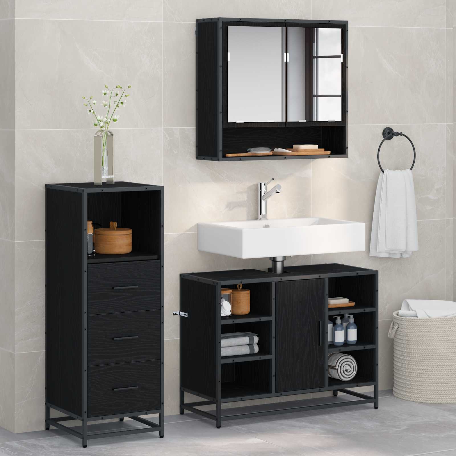 3 Piece Bathroom Furniture Set Engineered Wood