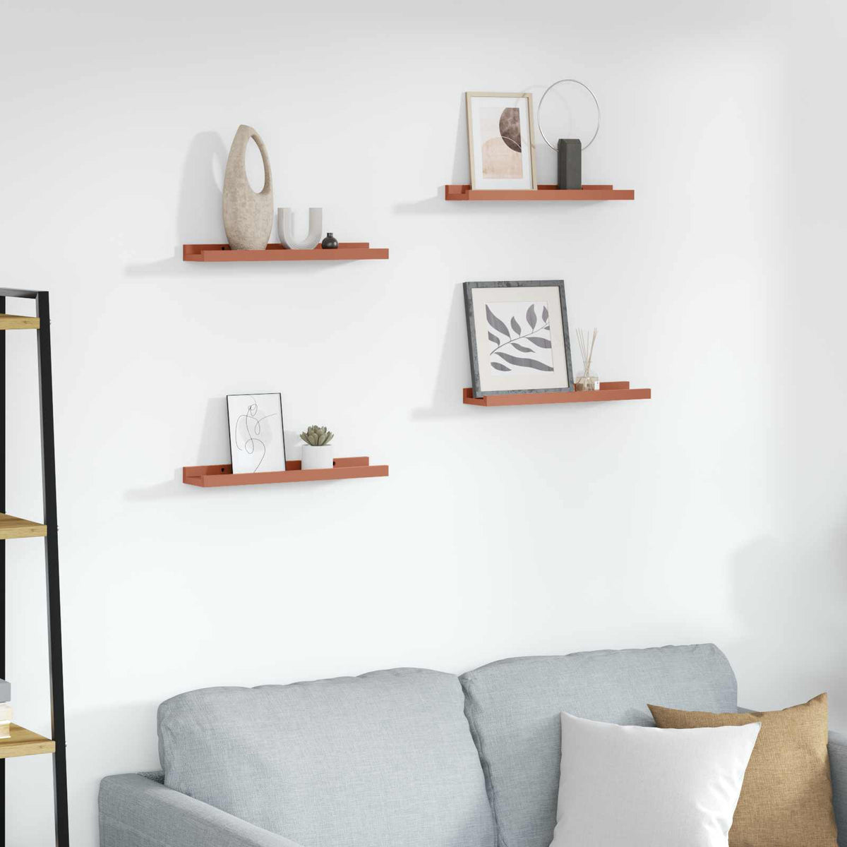 Wall Shelf Set of 4 Floating Shelves Engineered Wood Display Storage