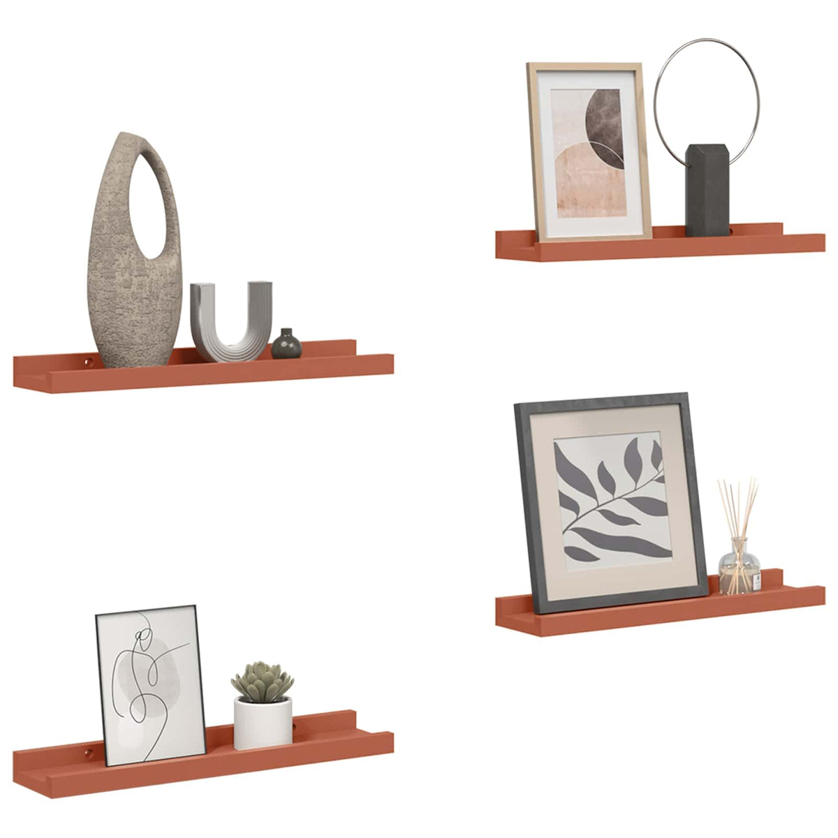 Wall Shelf Set of 4 Floating Shelves Engineered Wood Display Storage