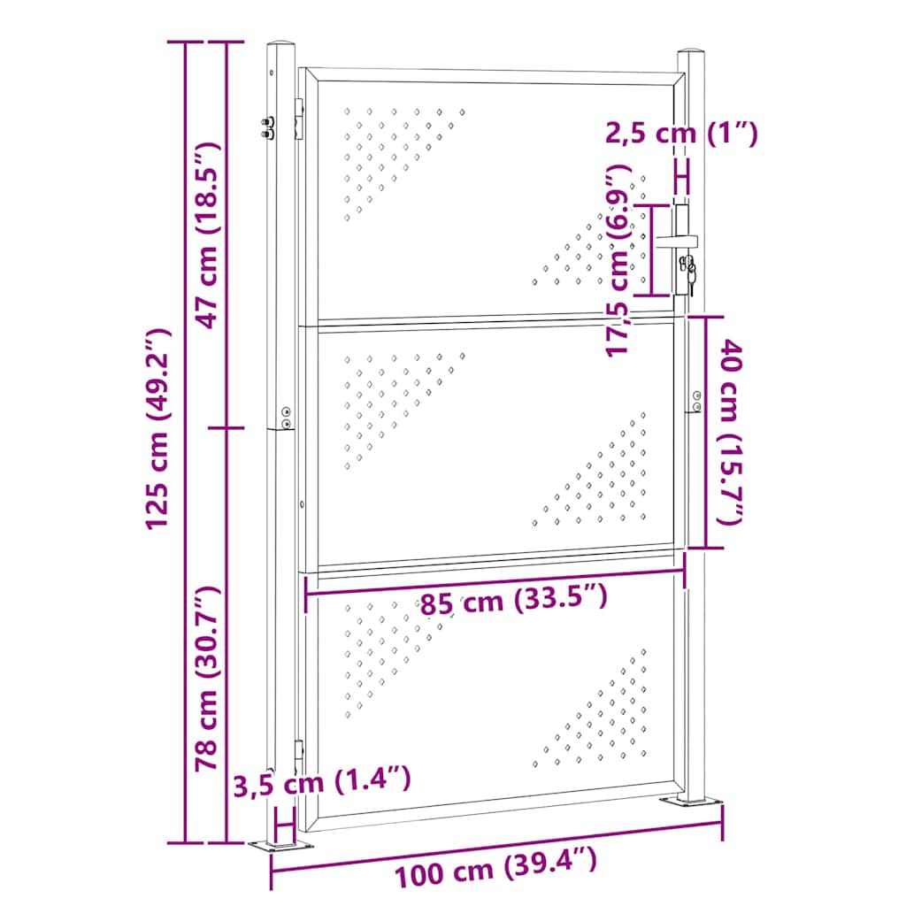 Garden Gate Stainless Steel 100x125cm Lockable Outdoor Fence Silver