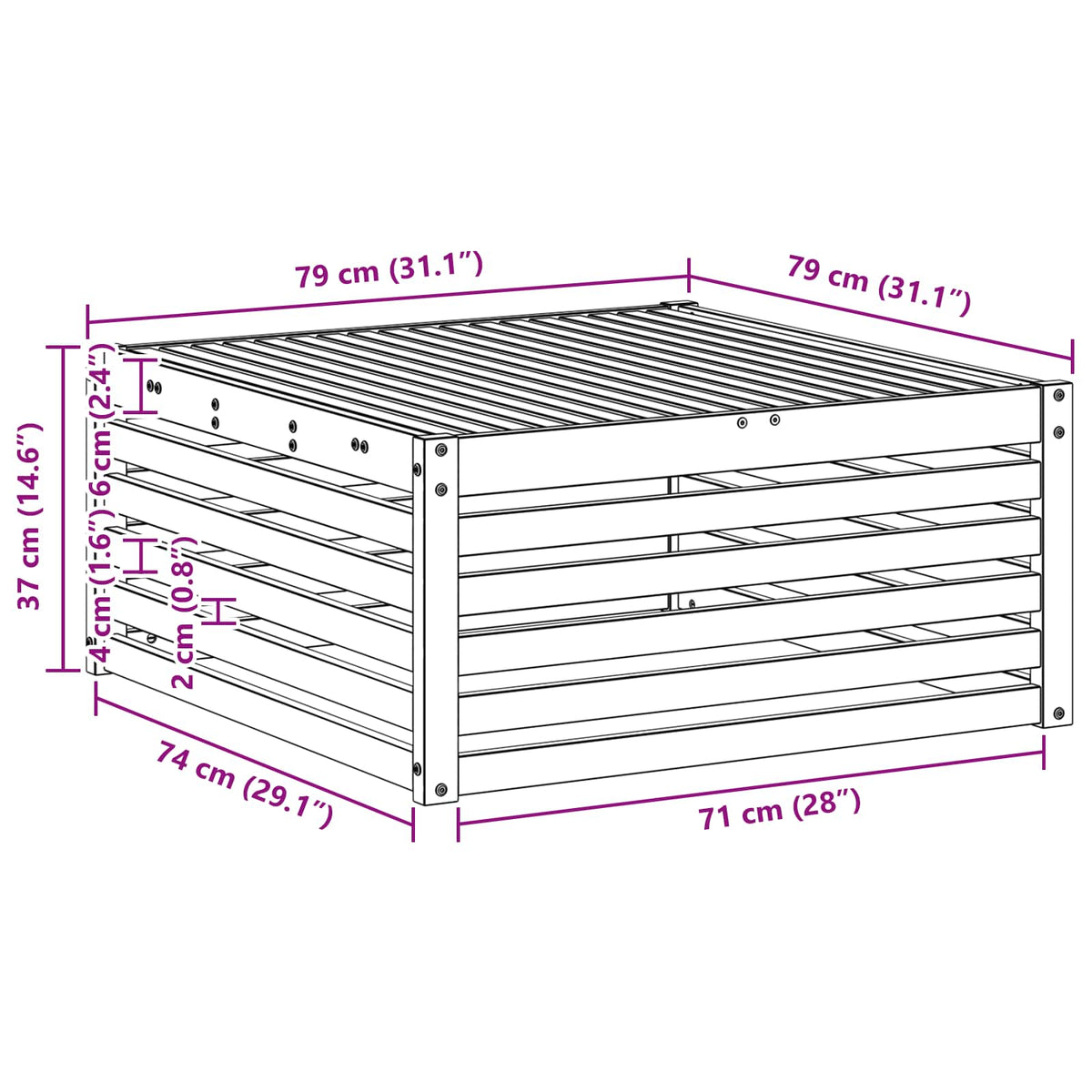 Outdoor Solid Acacia Wood 79 X 79 X 37 Cm - Model 900556