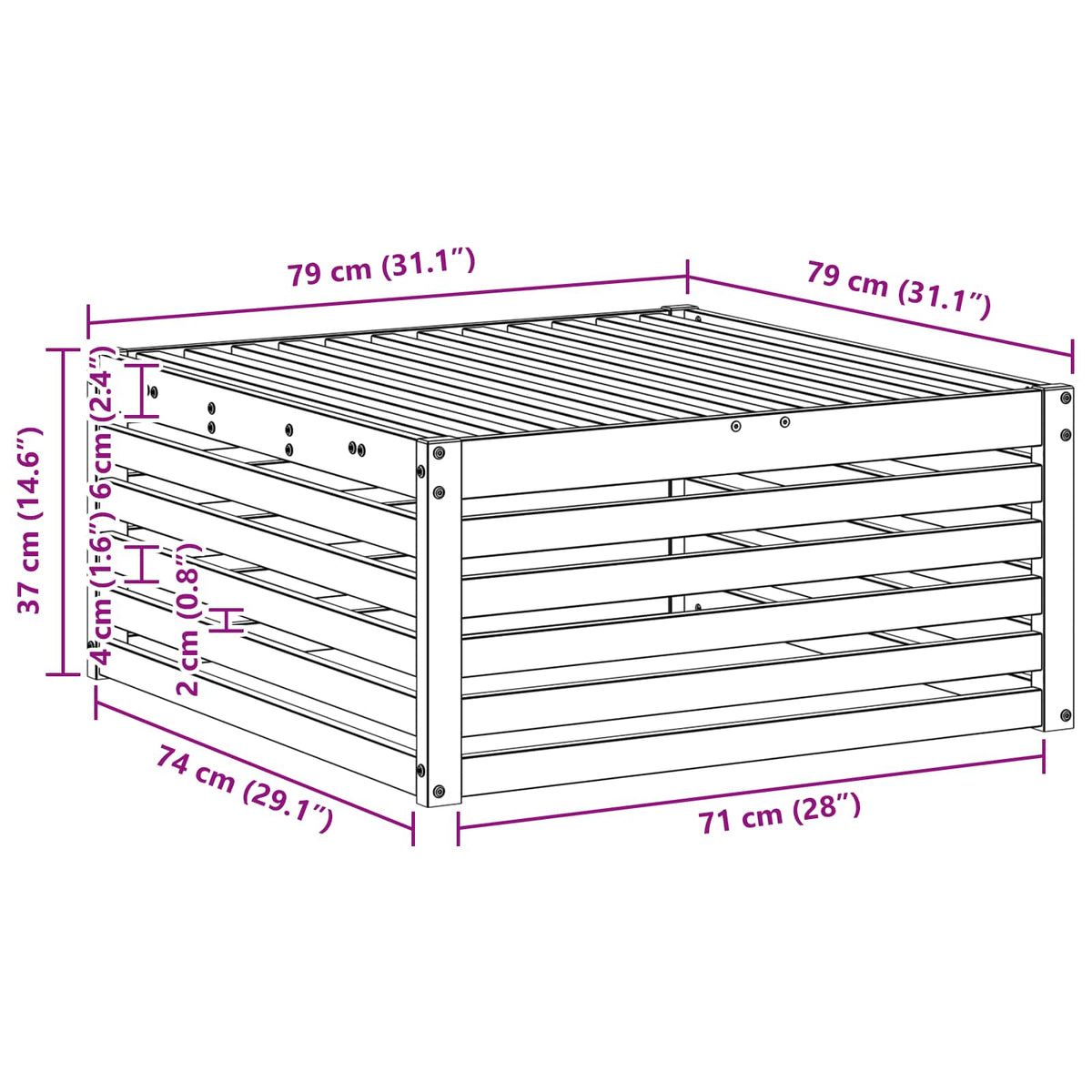 Outdoor Solid Acacia Wood 79 X 79 X 37 Cm - Model 900556